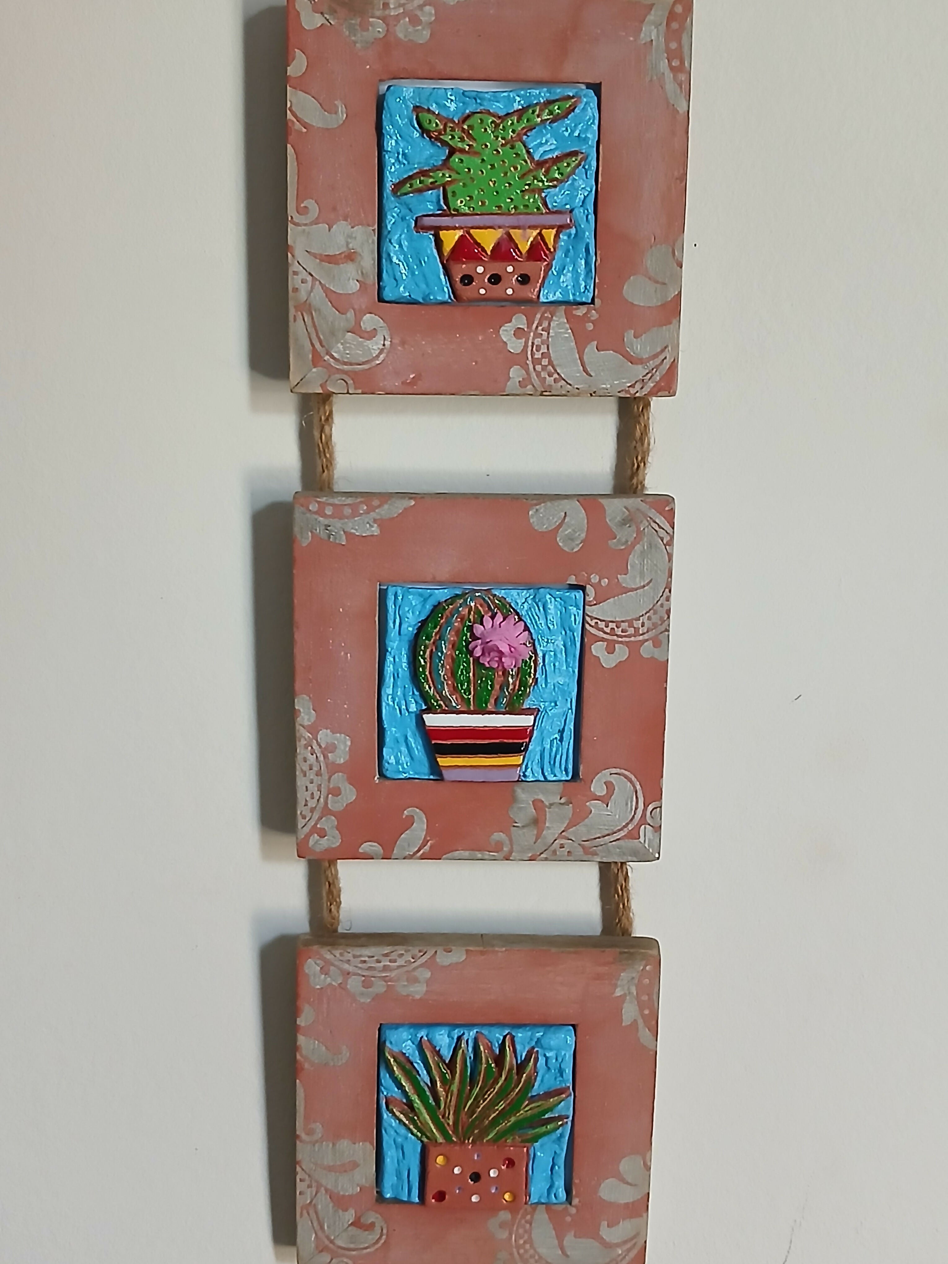 Cactus Three Tier Hanging Clay Picture