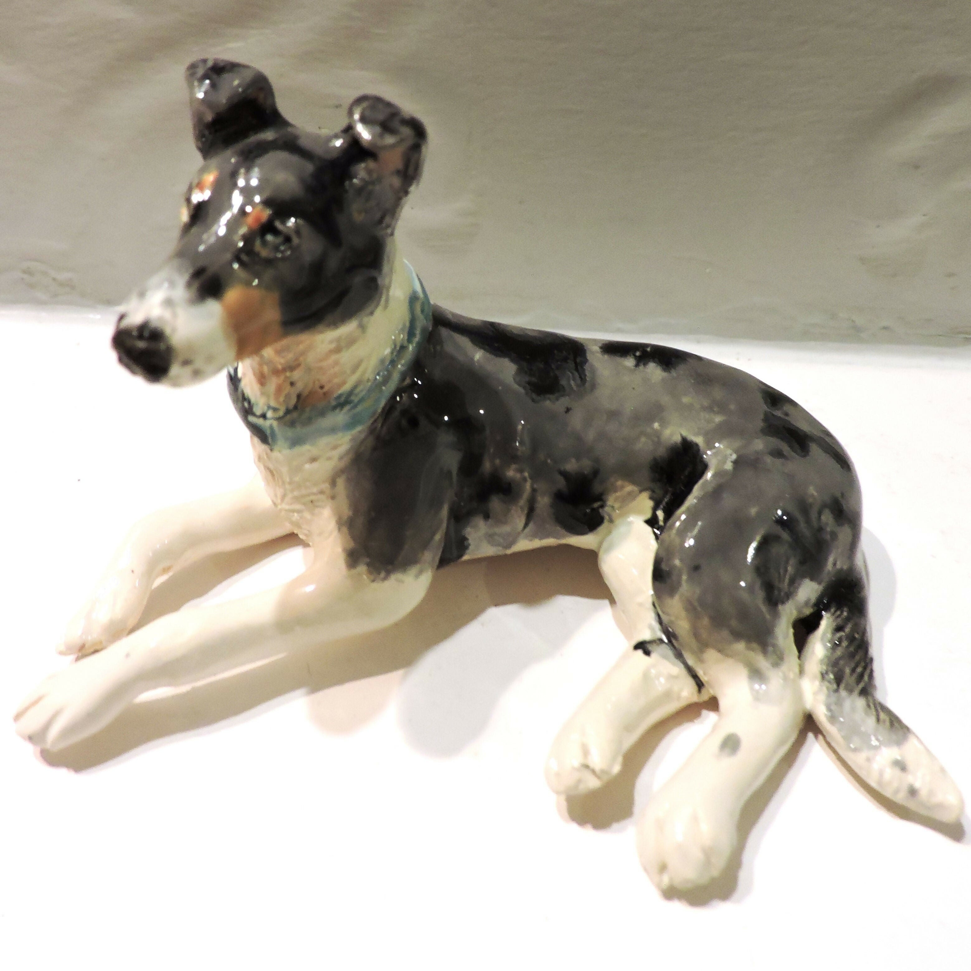 Ceramic Smooth Collie Dog Sculpture