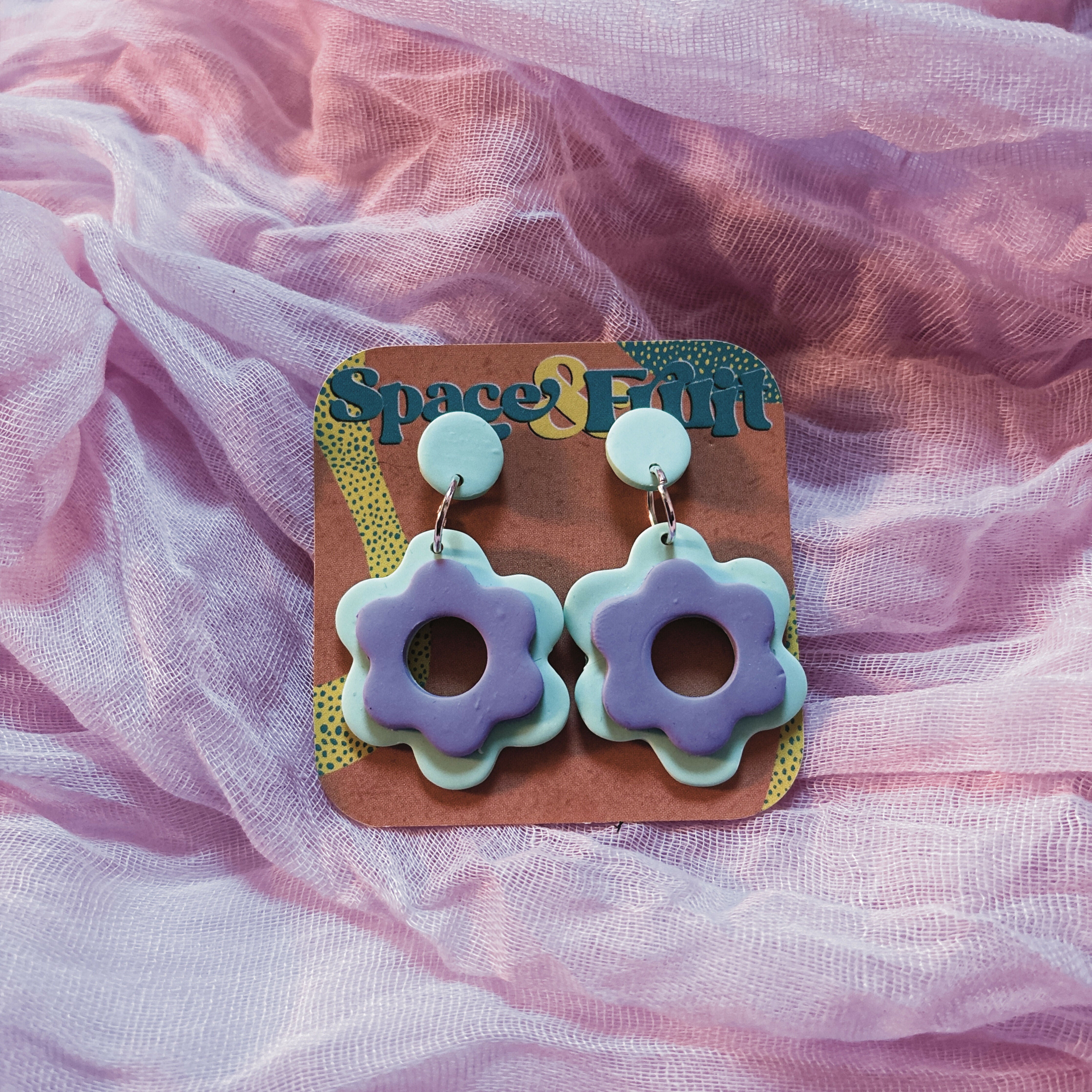 Layered Pastel Flower Statement Polymer Clay Earrings