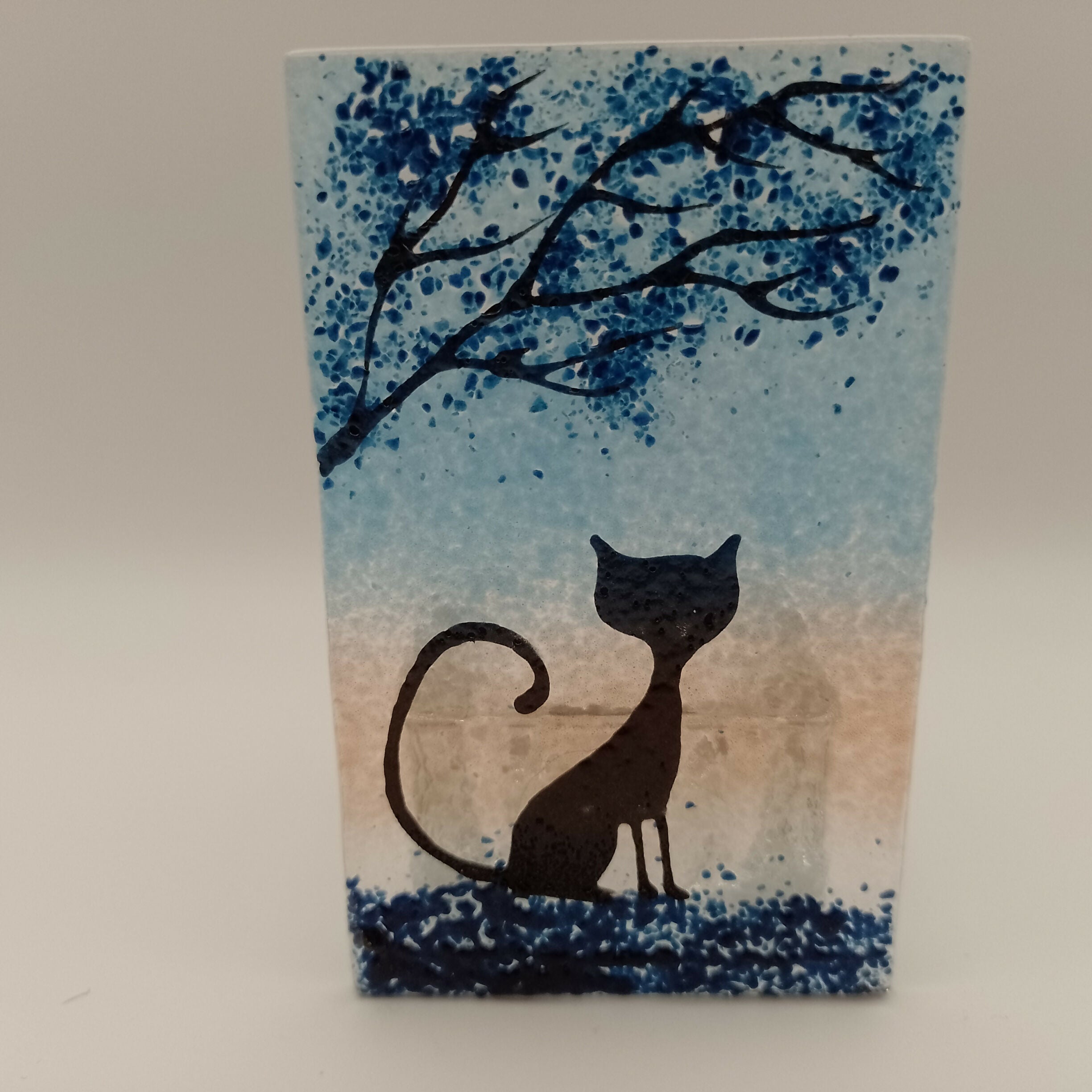 Fused Glass Silhouette Cat Tealight