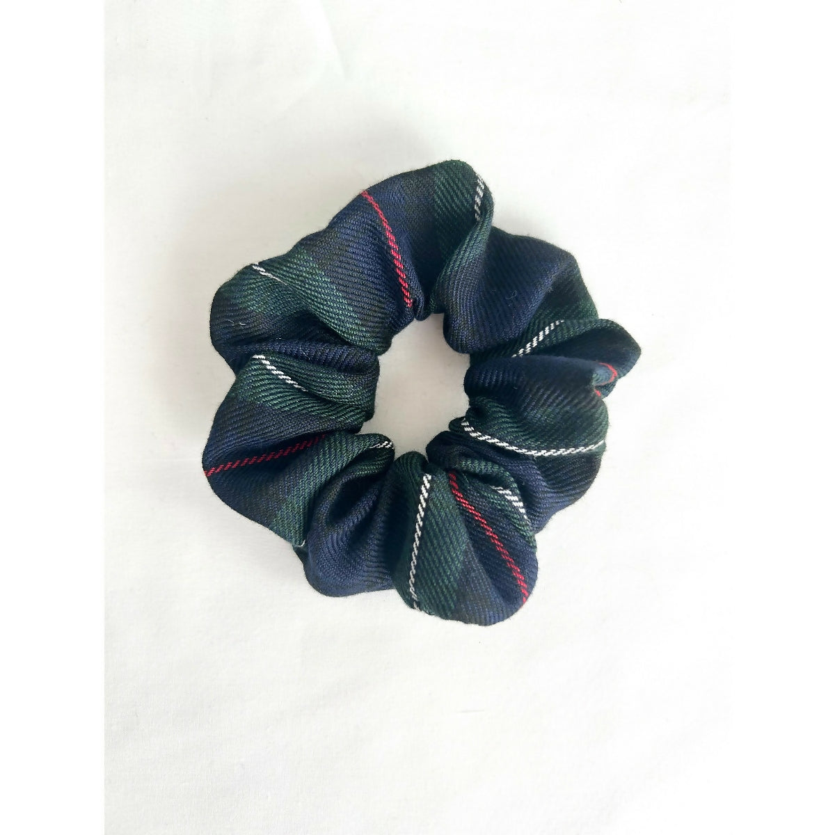 Green & Blue Stripe Tartan Hair Scrunchie
