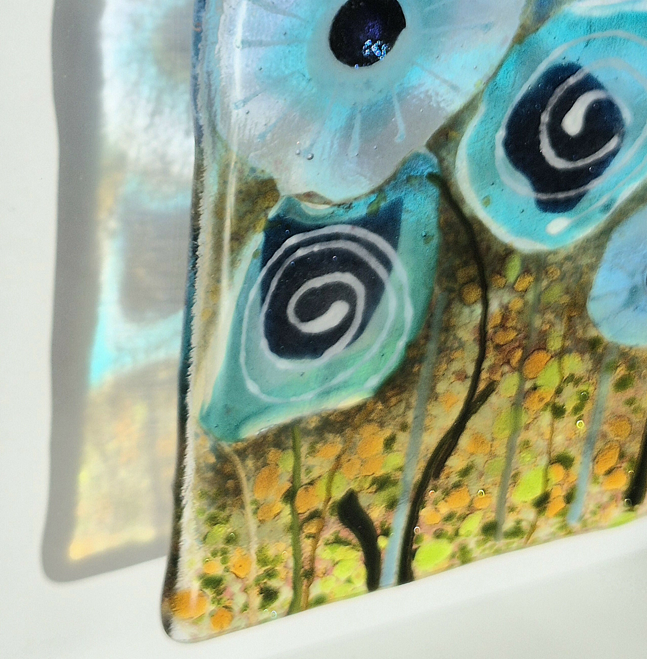 Fused Glass Blue Flower Deep Box Frame