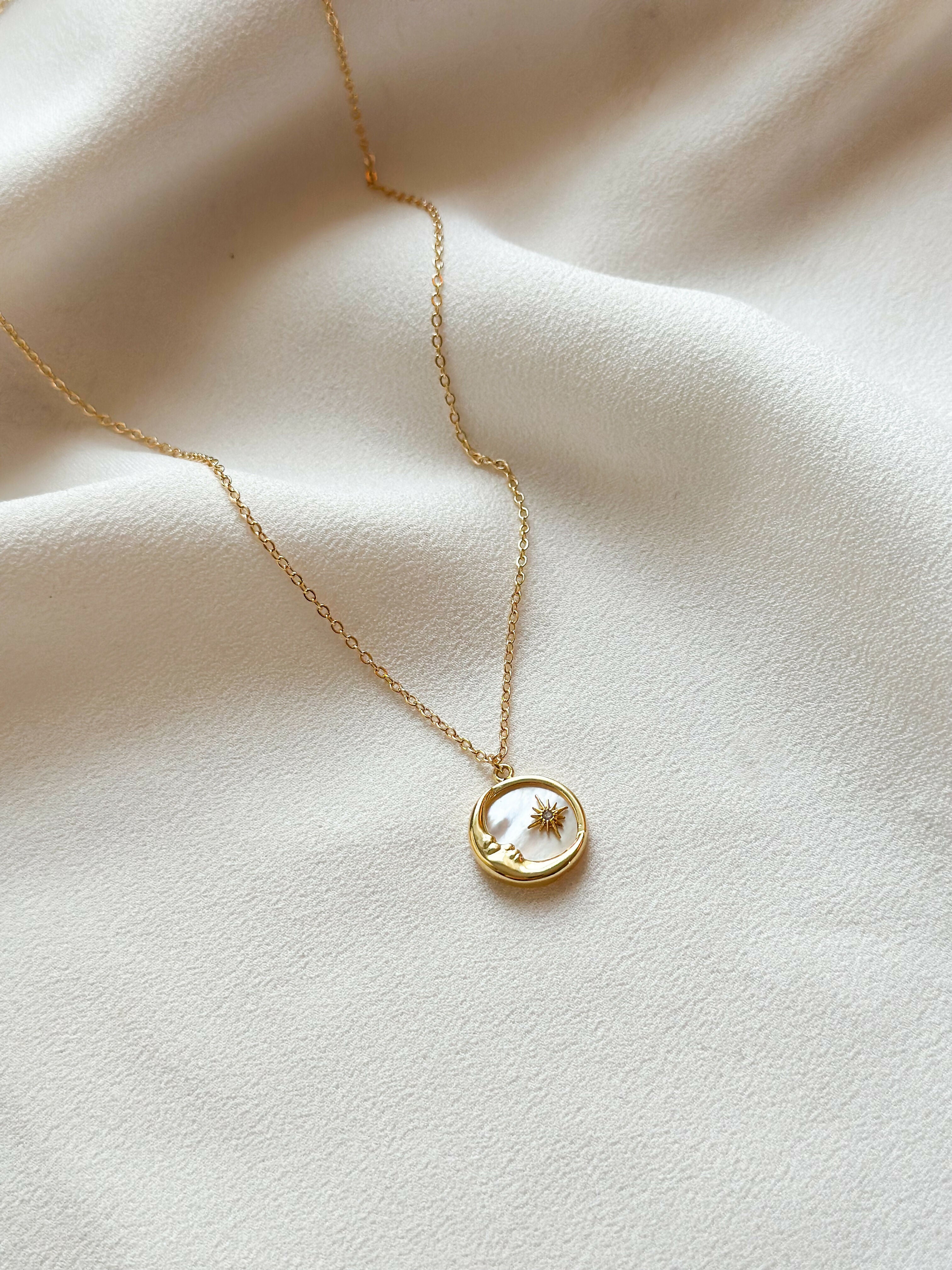 Mother of Pearl Star & Moon Necklace