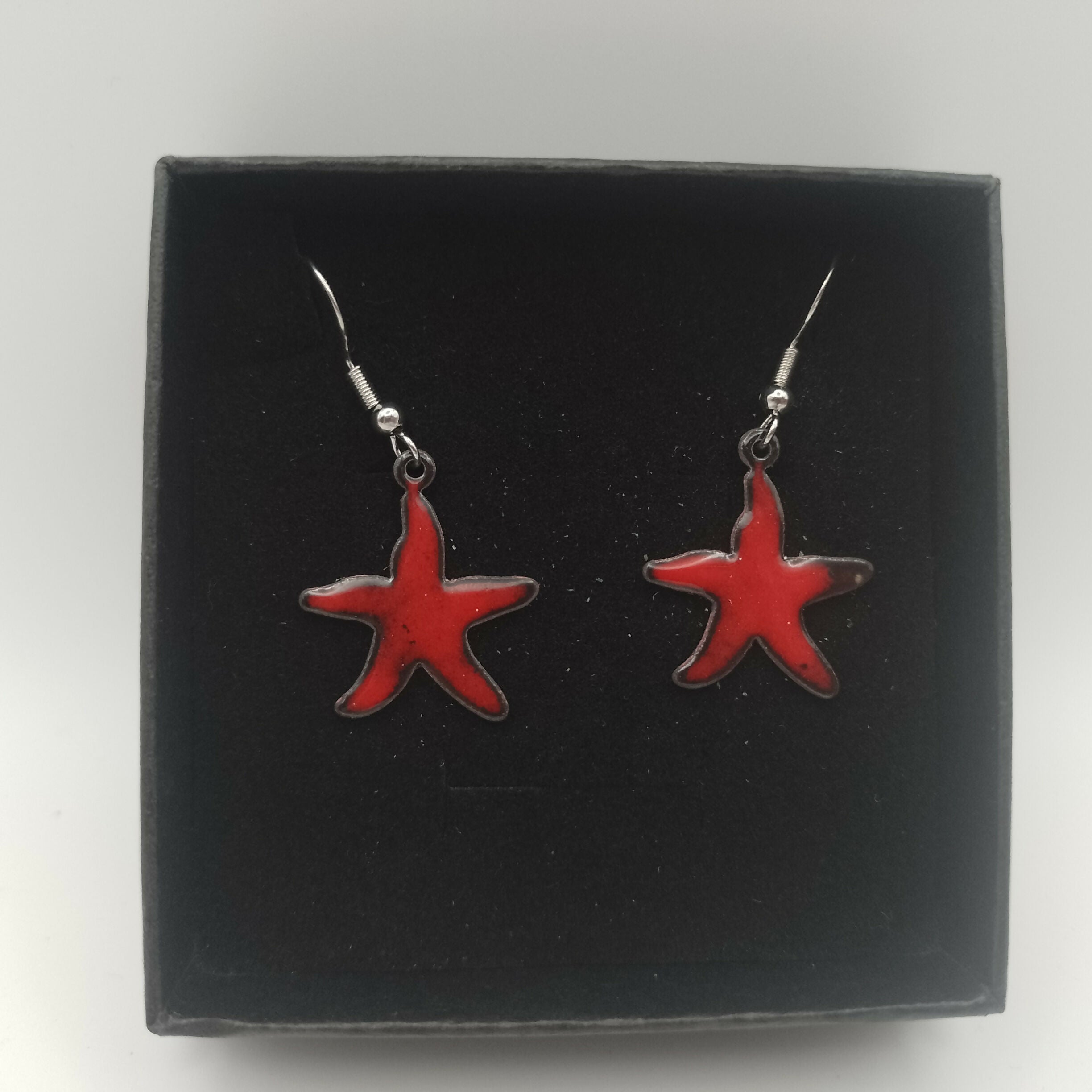 Red Enamel Starfish Earrings