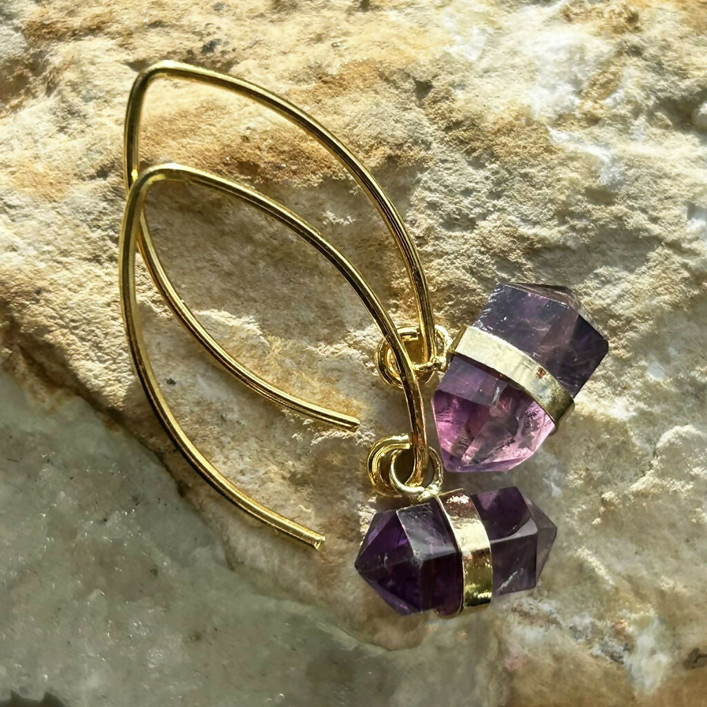 Handmade Gold Vermeil Double Terminated Amethyst Point Earrings