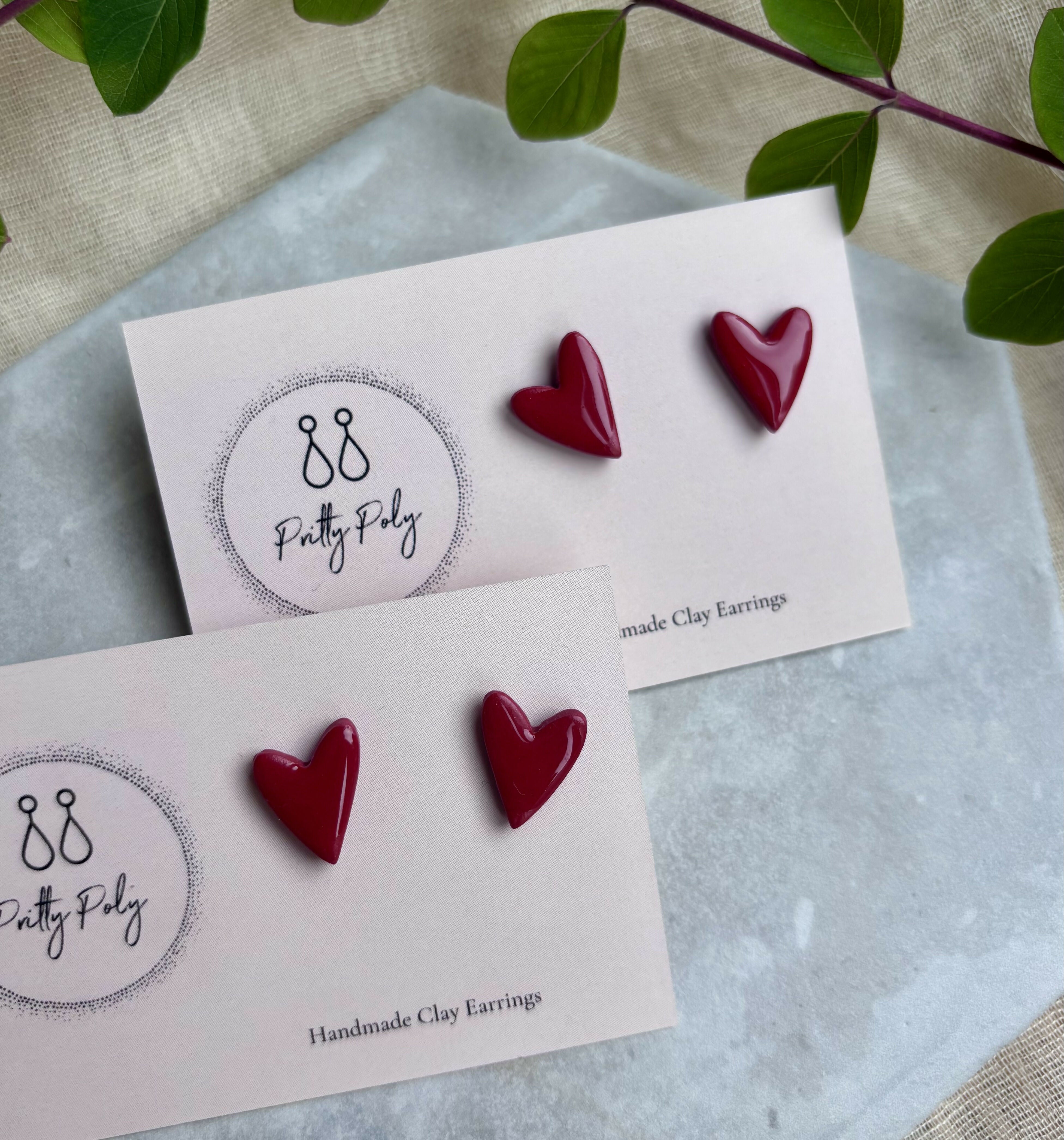 Red Heart Polymer Clay Studs