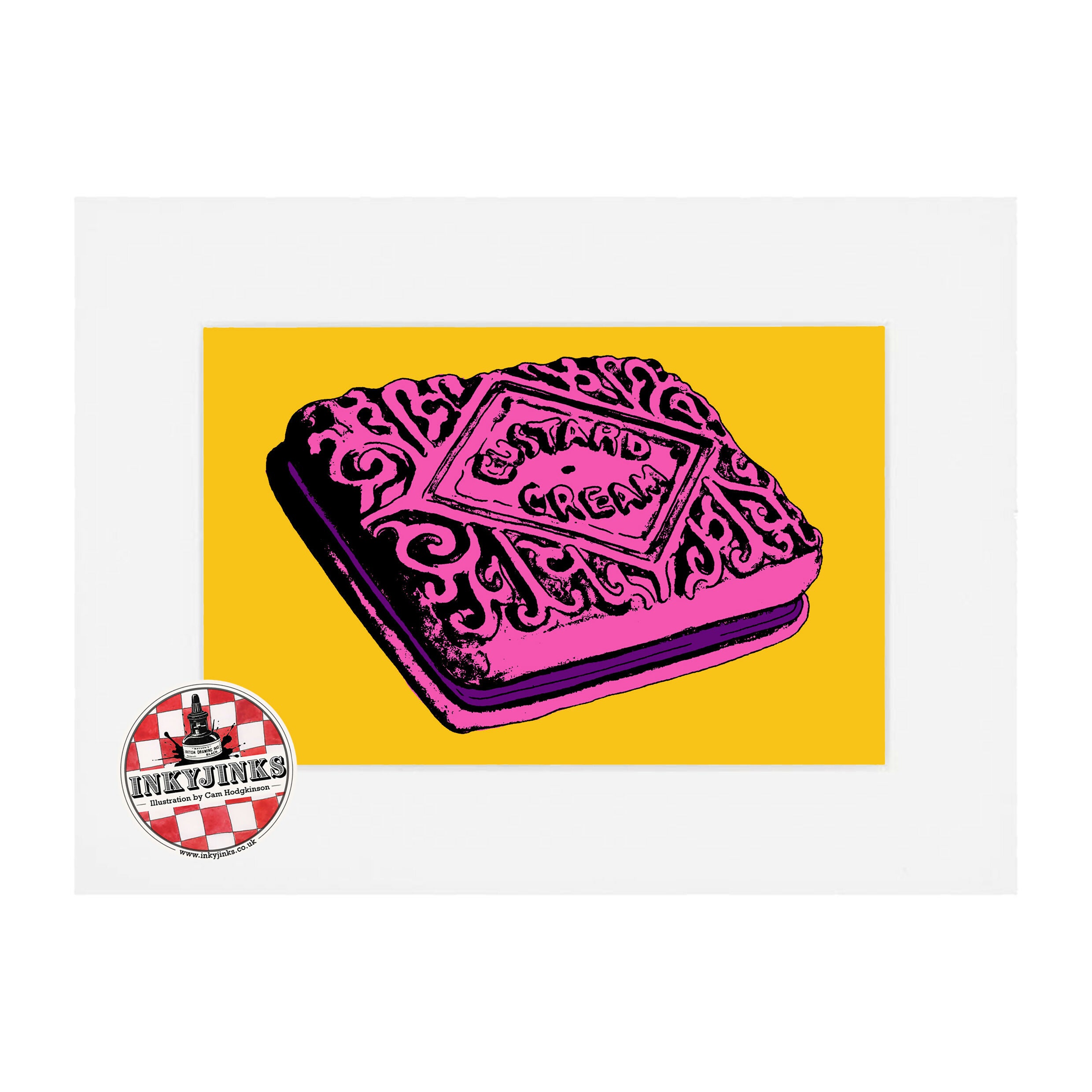 10”x 8” Mounted and Backed Giclée Print of a Custard Cream - Pop Art Style!