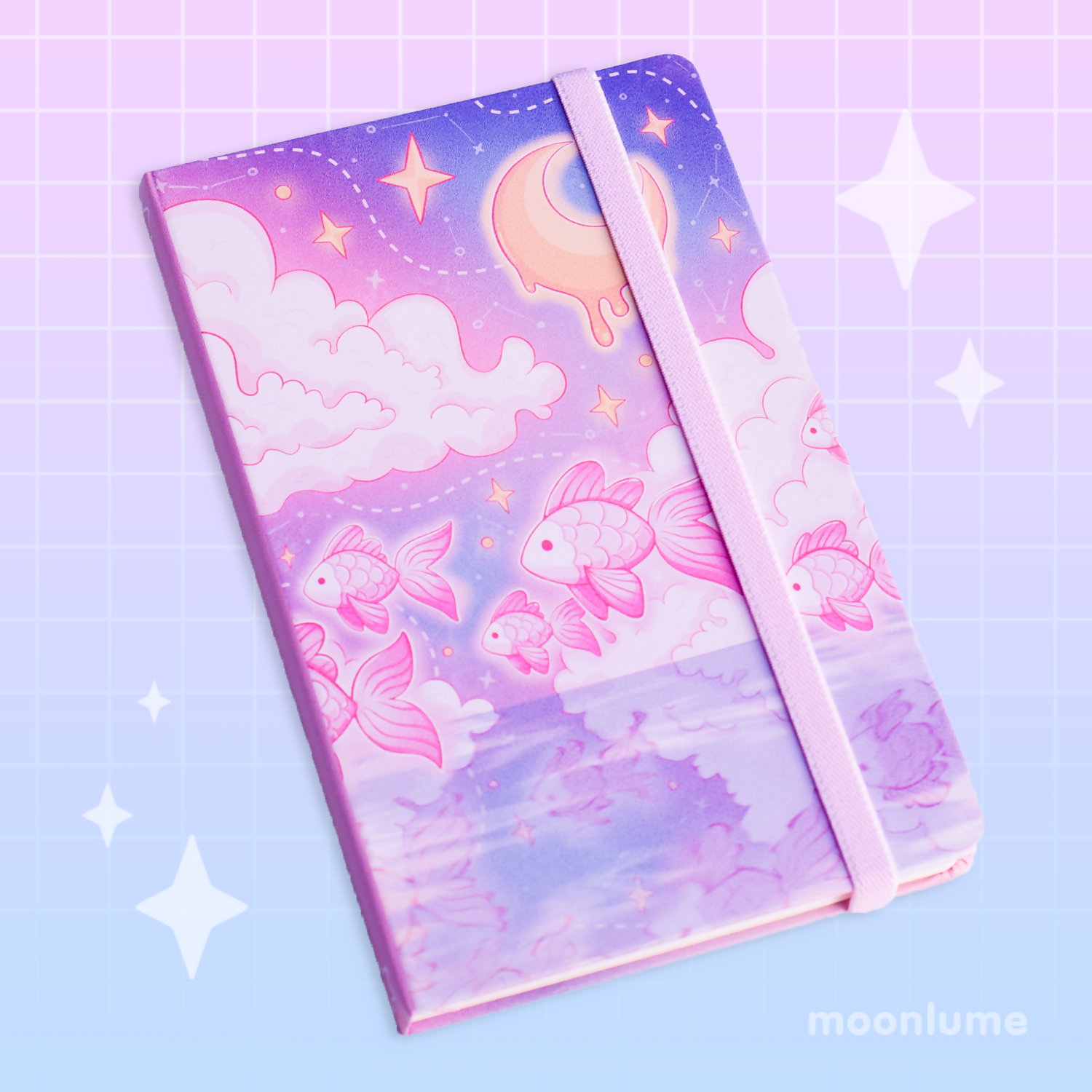 Hardcover Journal - Pink Fish Cosmic Swim