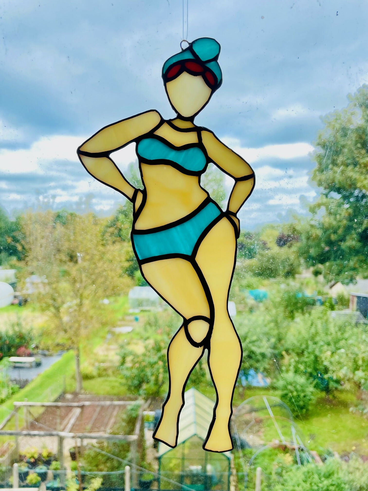 Stained Glass Retro Bikini Beach Babe