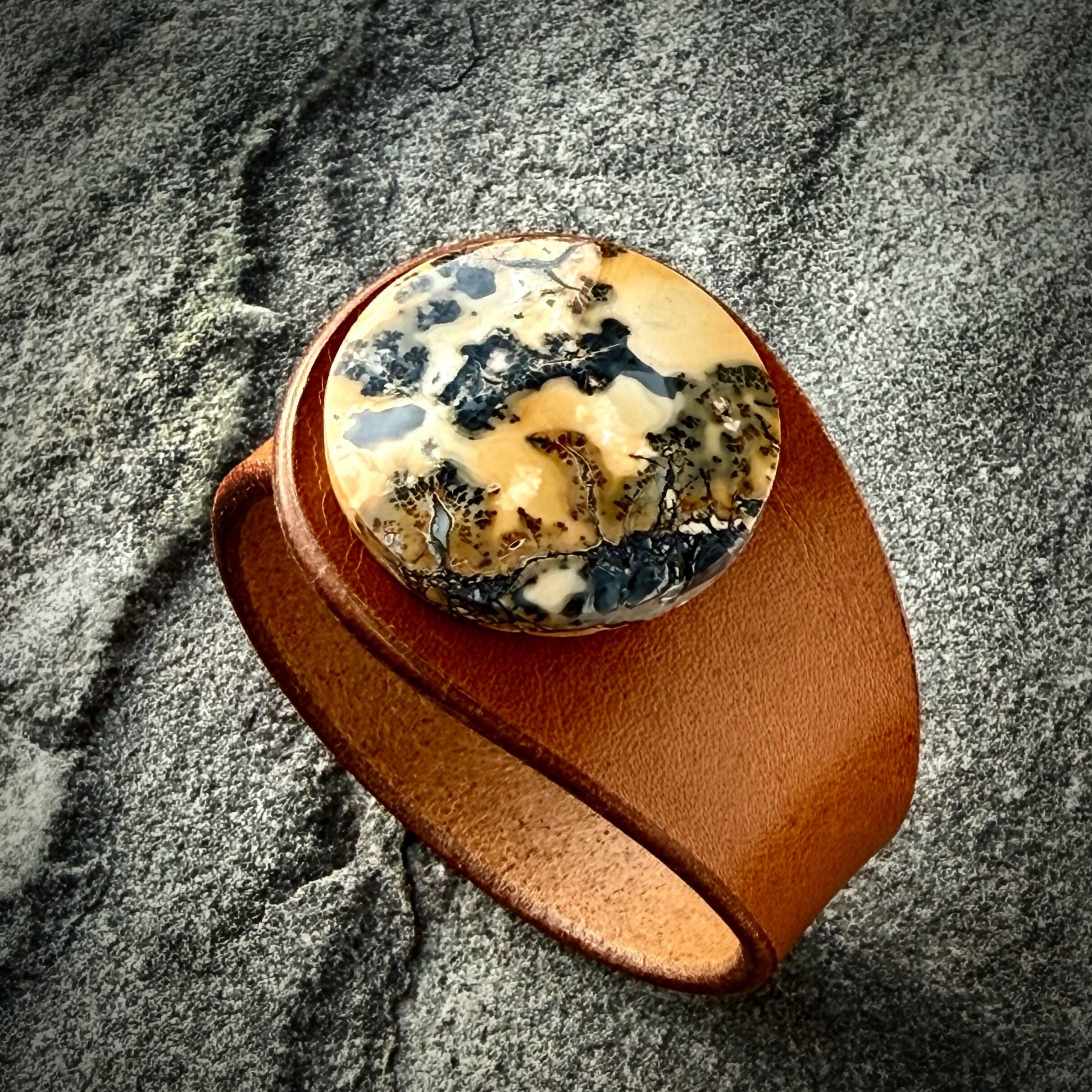 Handcrafted Natural Leather & Maligano Jasper Gemstone Bracelet - Size S or M