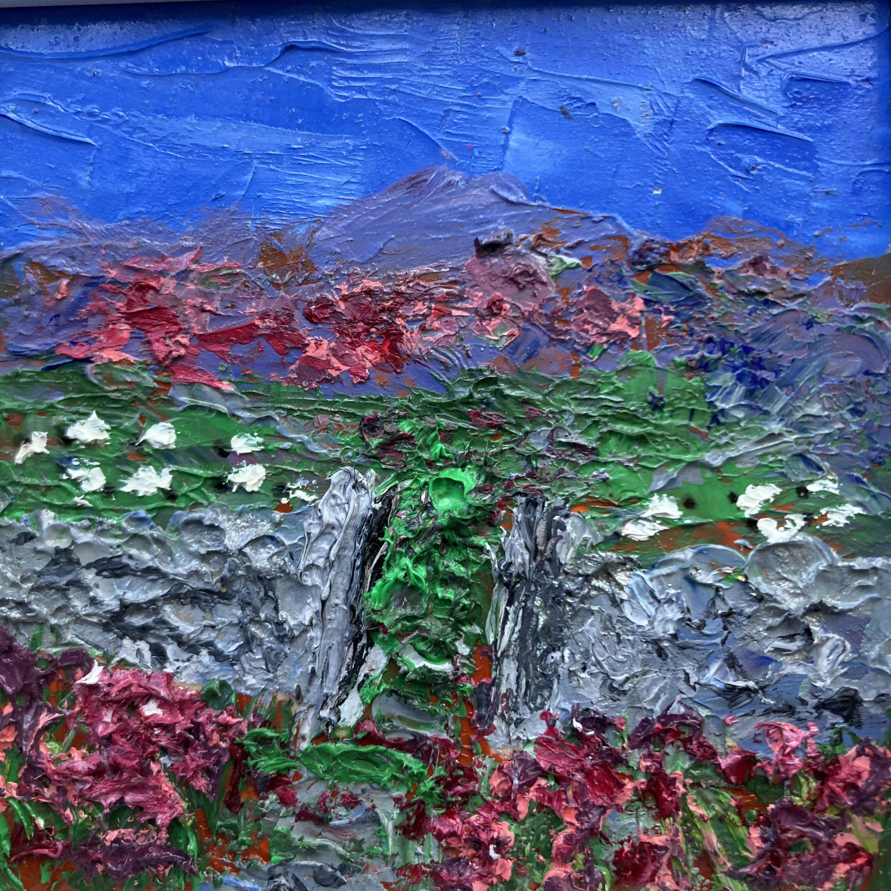 Heather and sheep white Framed Original Oil Painting Mini