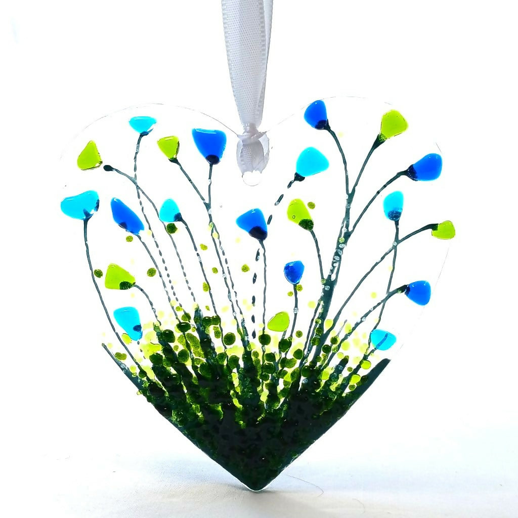 Fused Glass Hanging Heart (Blue)