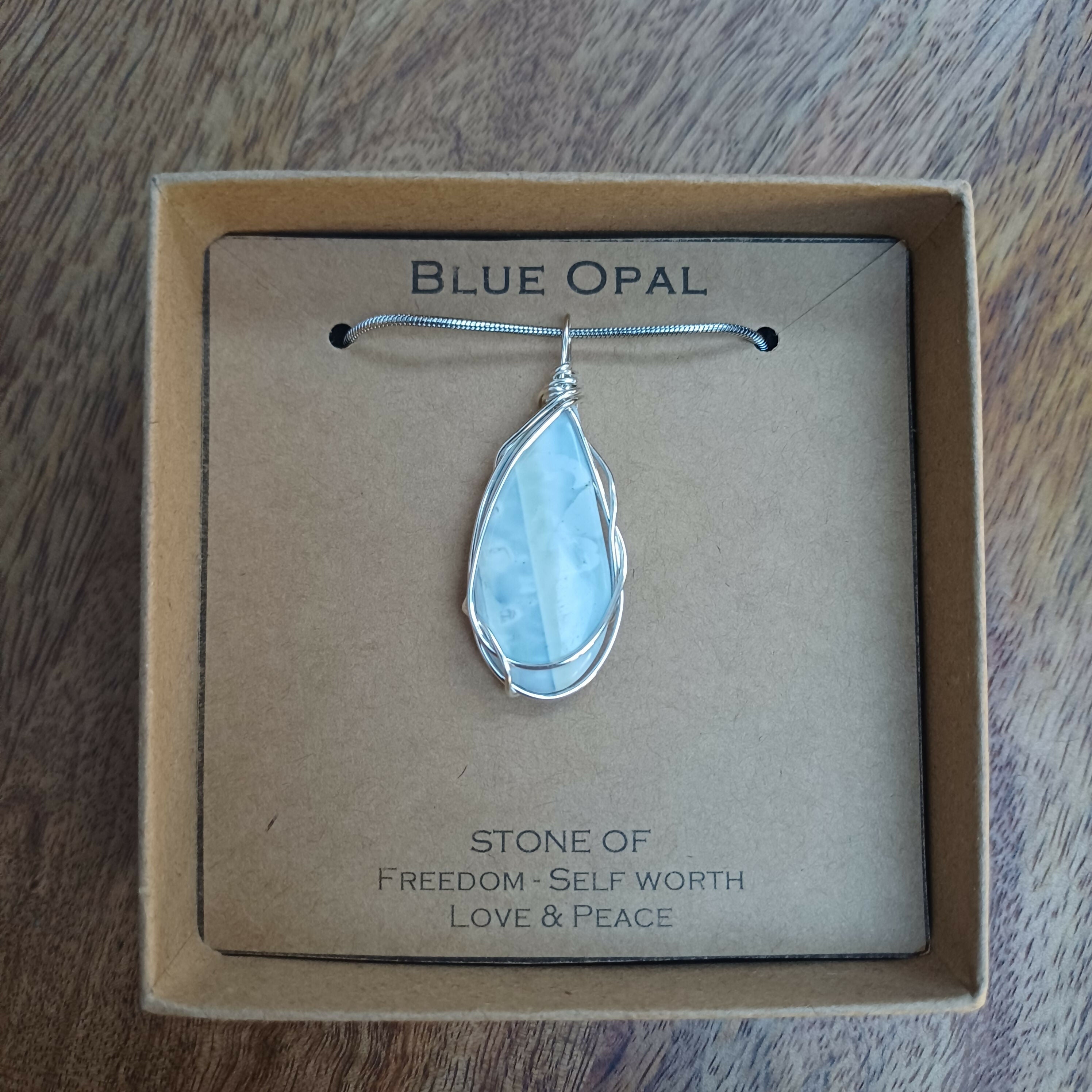 Blue Opal Wire Wrapped Pendant