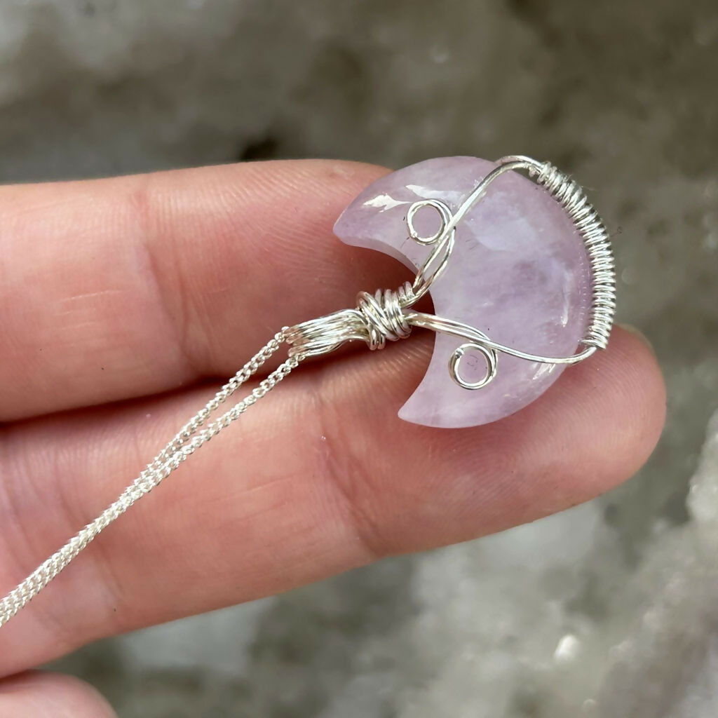 Handmade Sterling Silver Kunzite Moon Necklace