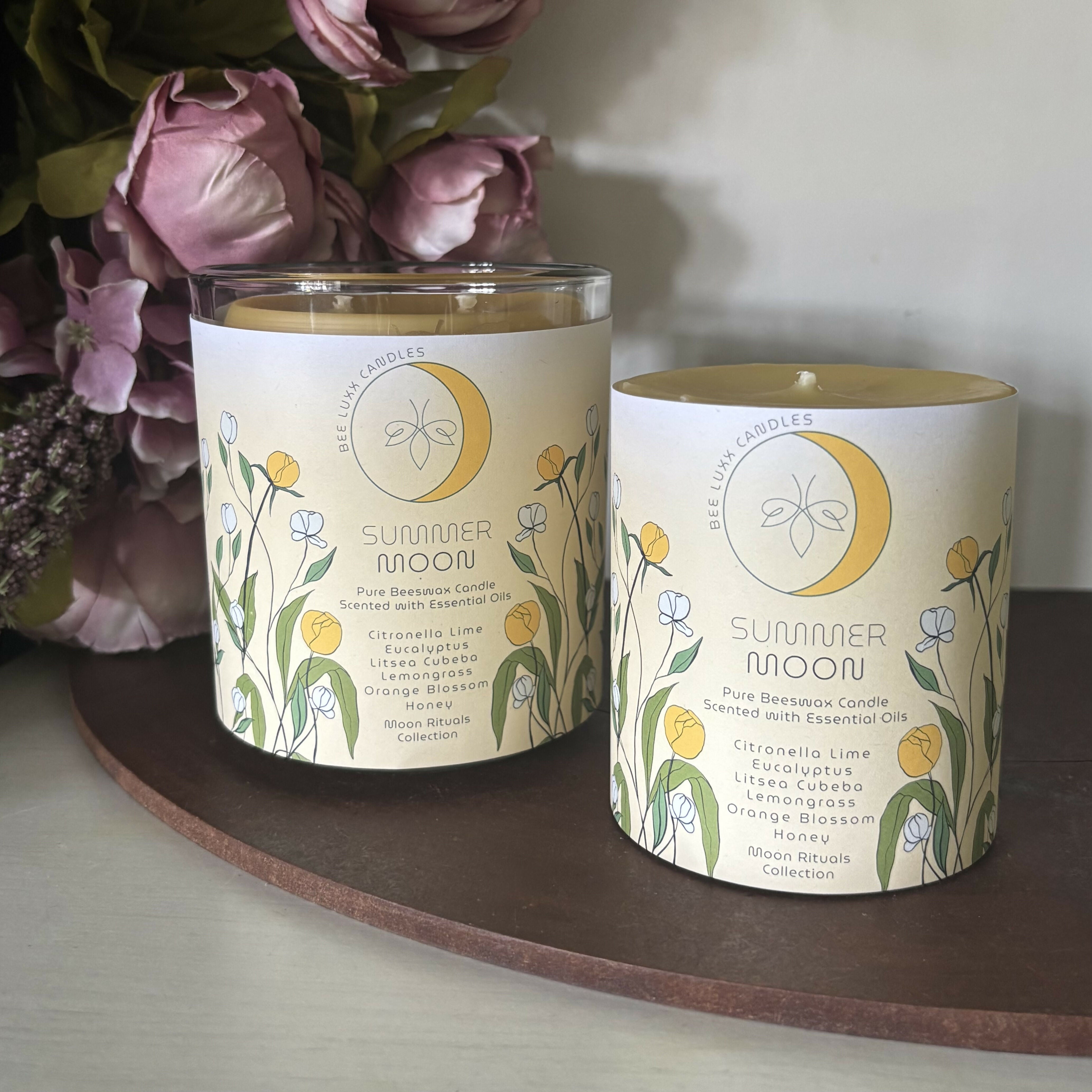 Summer Moon - 100% Natural Essential Oil & Beeswax Candle In Glass Jar