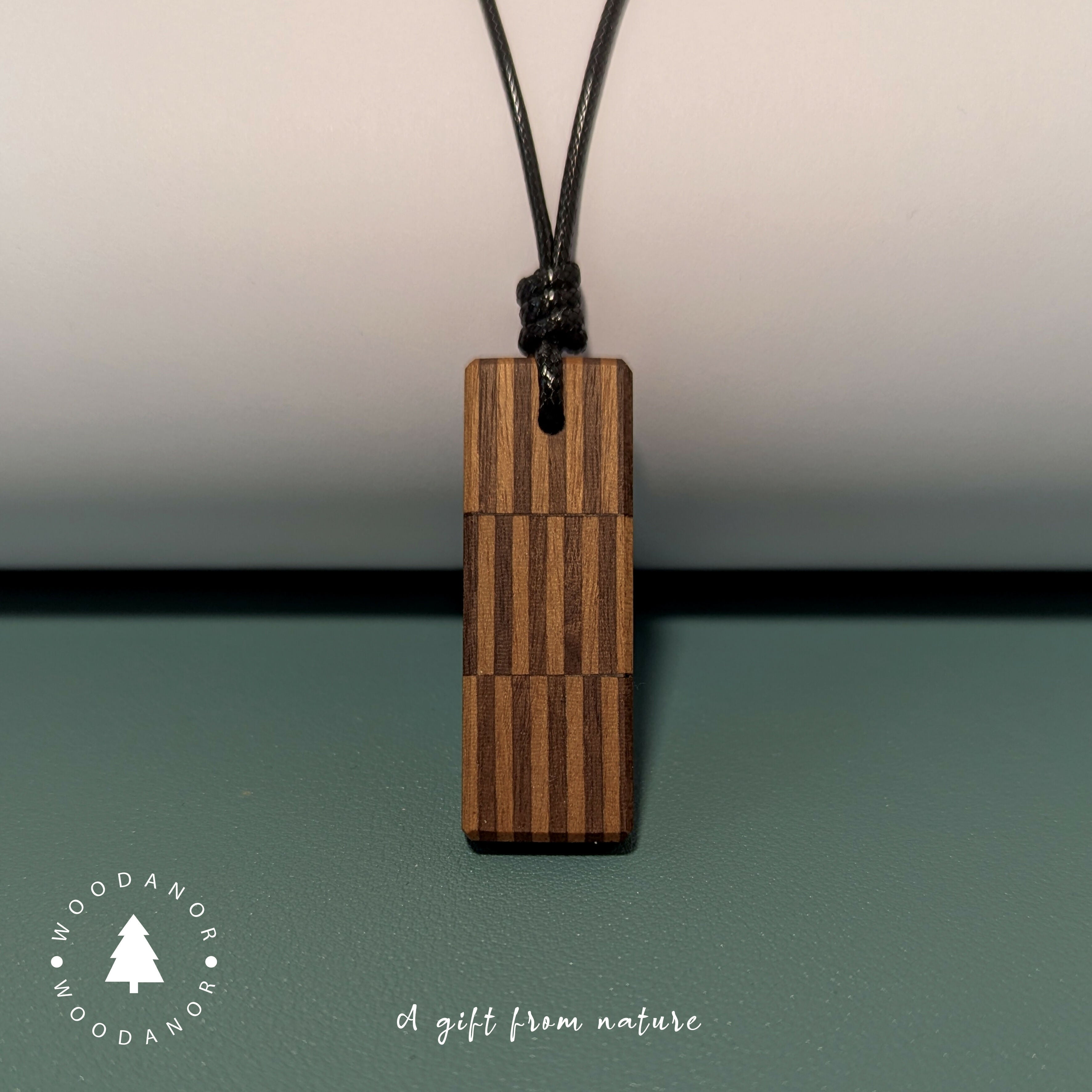 Geometric Block Striped Wooden Pendant