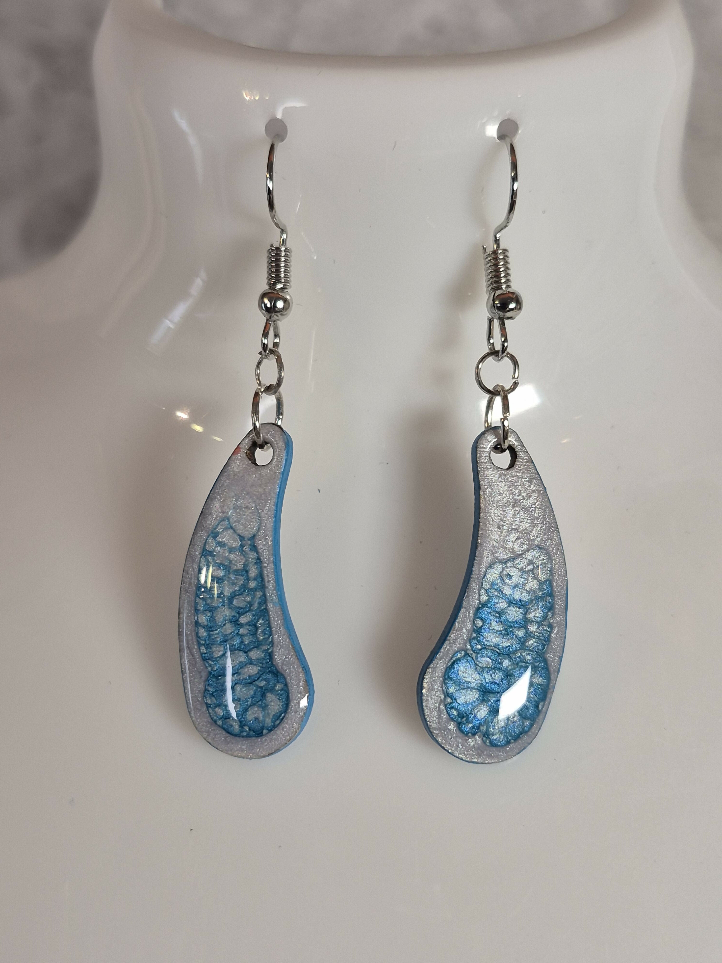 Handcrafted Teardrop Shaped Silver And Cyan Earrings