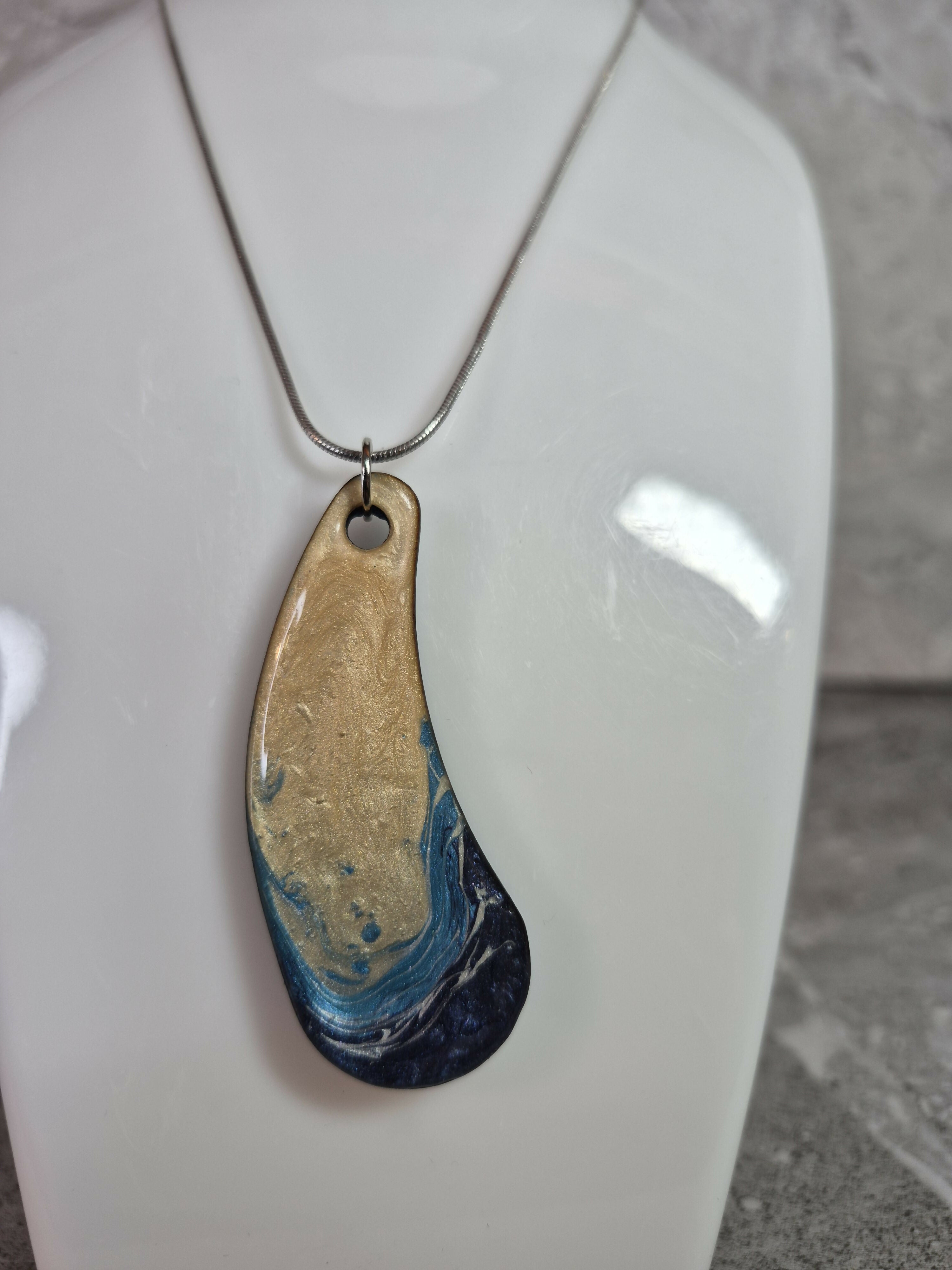 Unique and Beautiful Hand Crafted Cyan, Blue Ivory and Sand Pendant