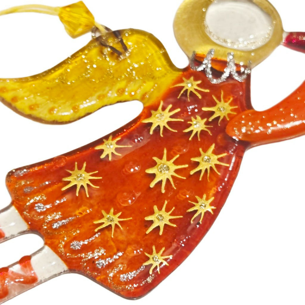Glass Guardian Angel Orange, 17 cm