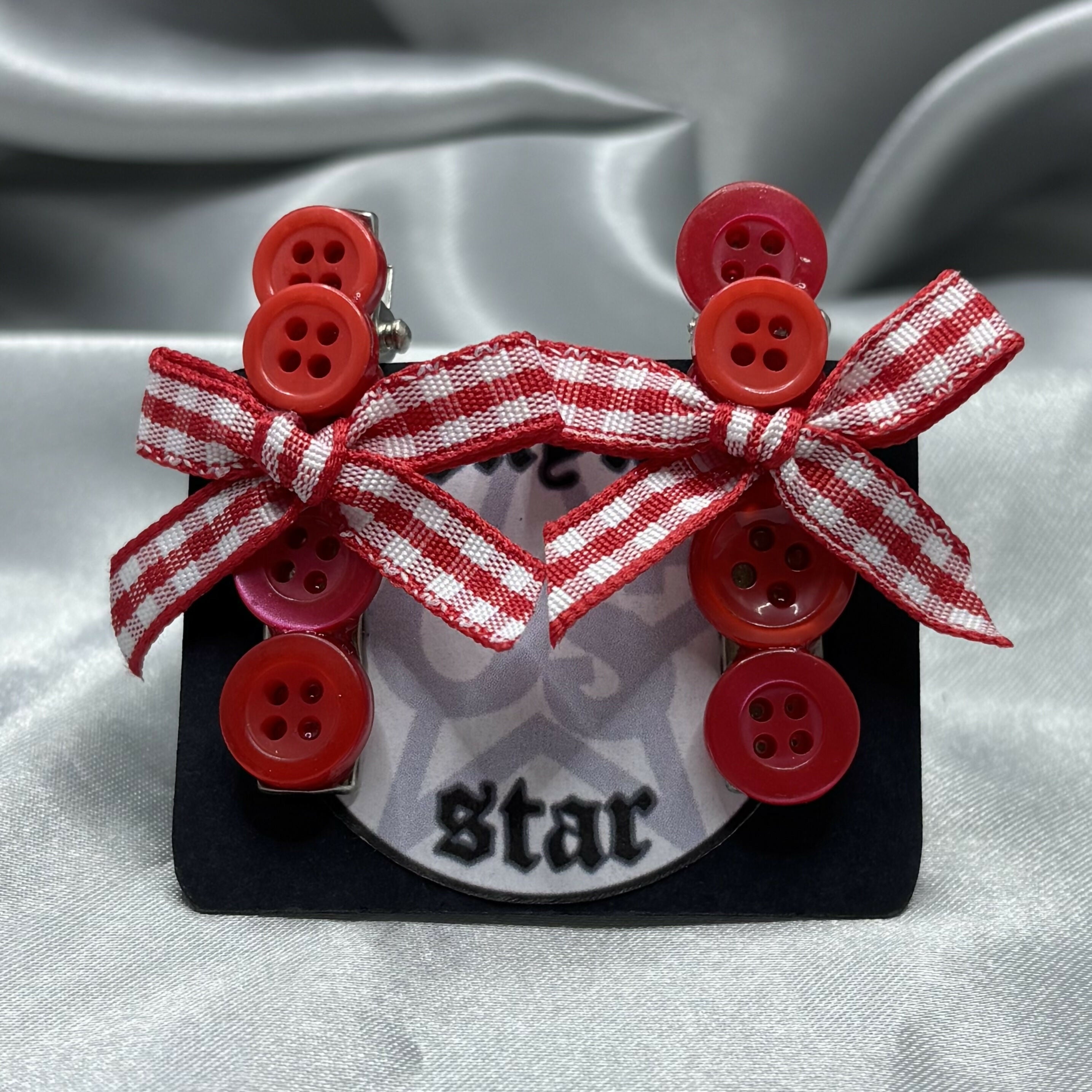 Red Button Bow Hairclips