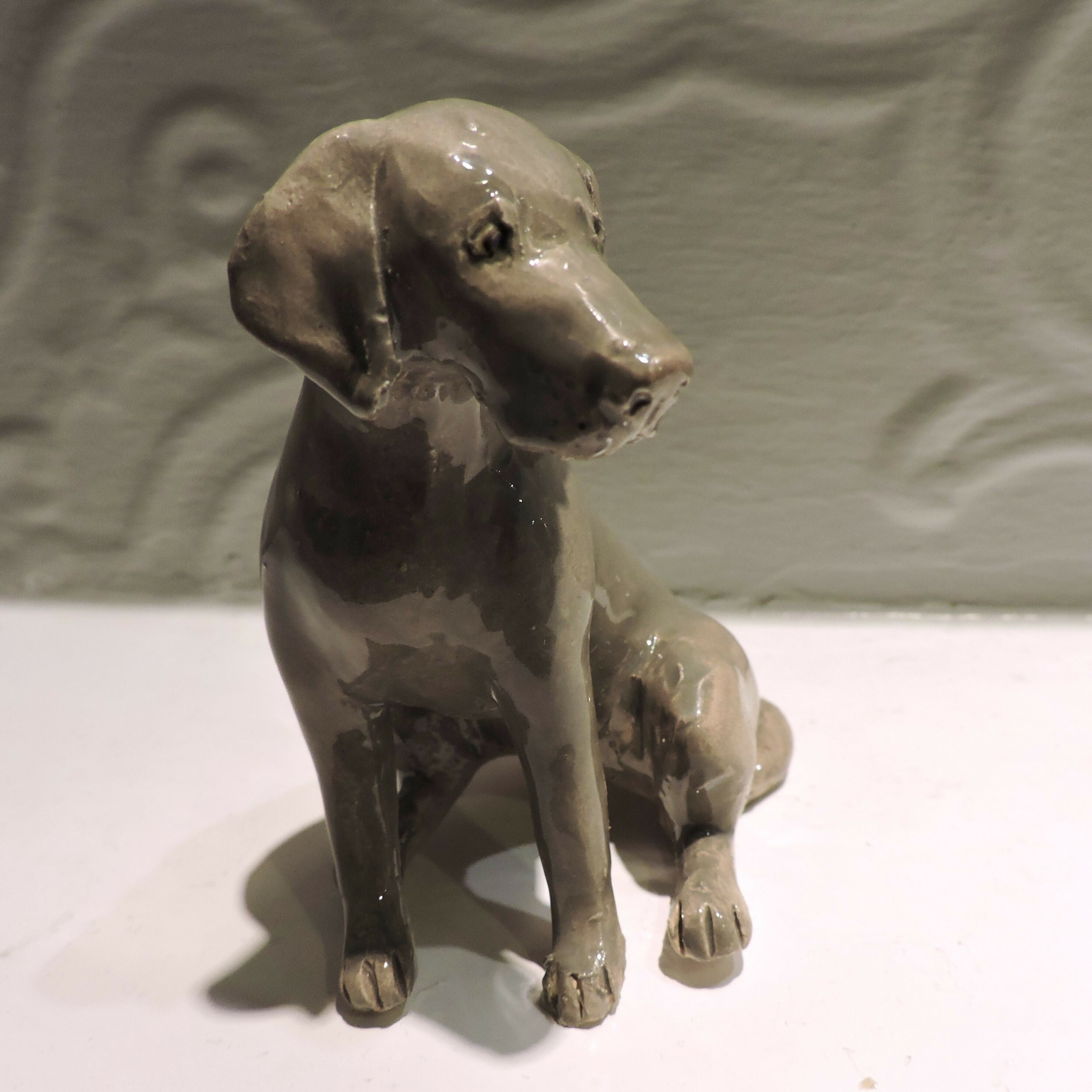 Ceramic Weimaraner Dog Sculpture