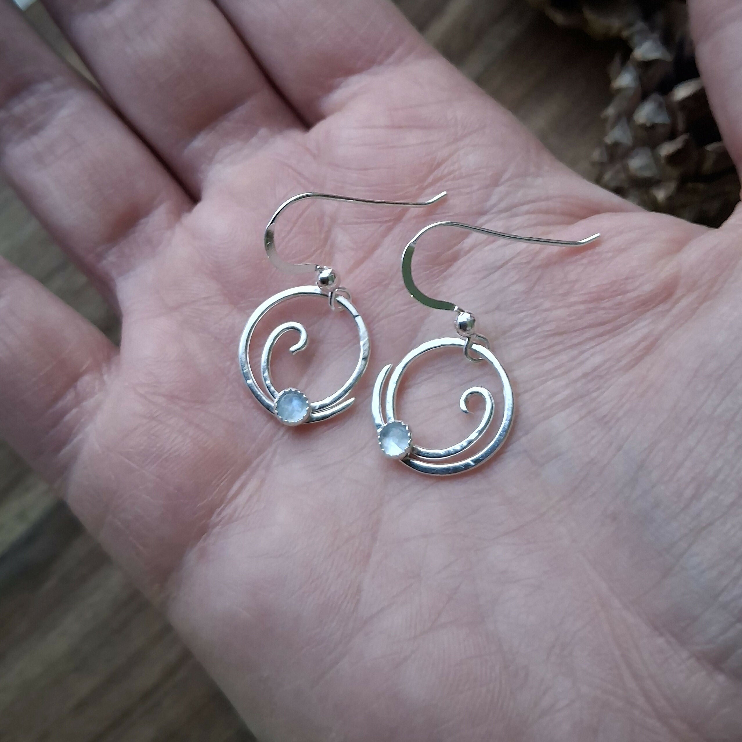 Handmade Silver Wave Earrings With Aquamarine