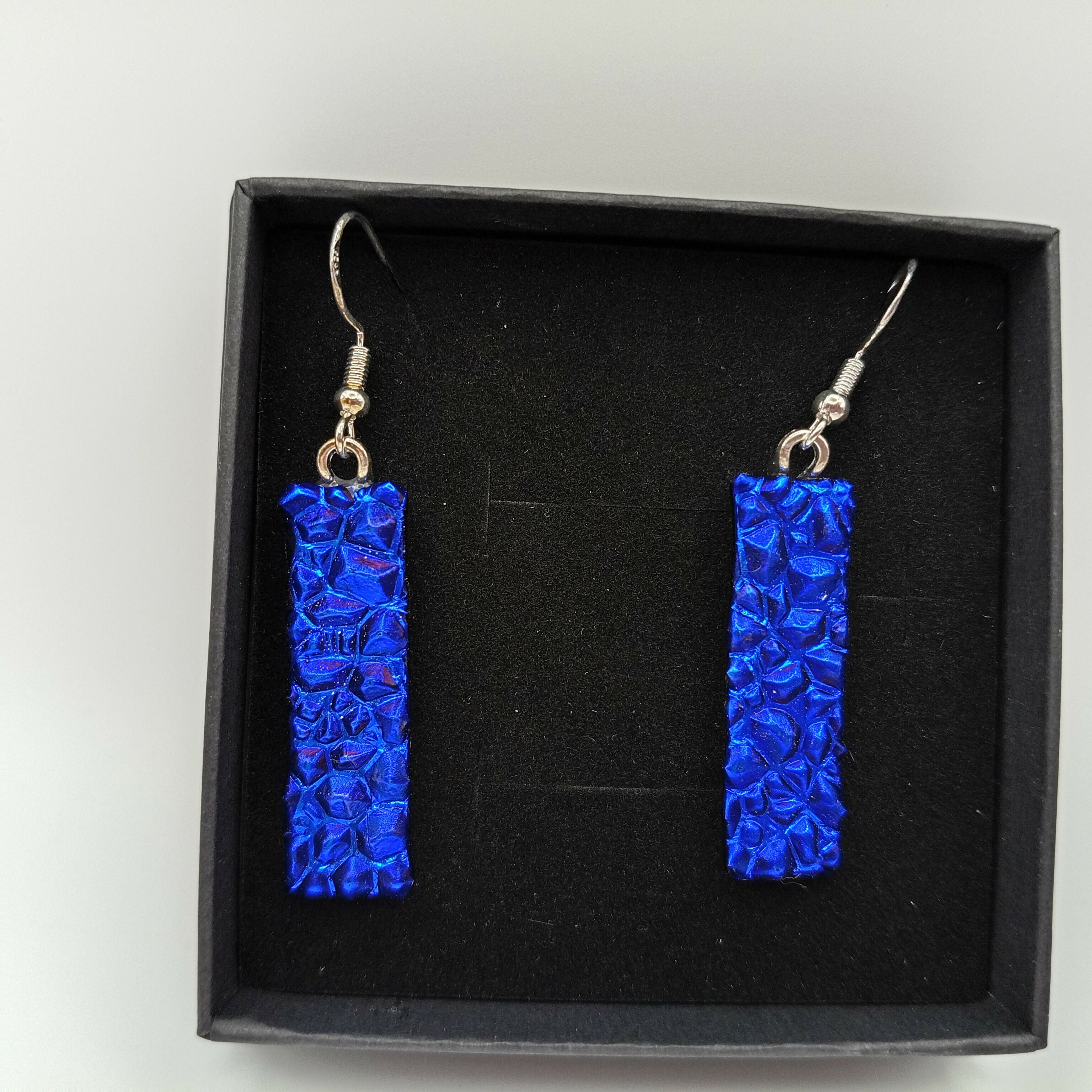 Blue Rippled Dichroic Earrings