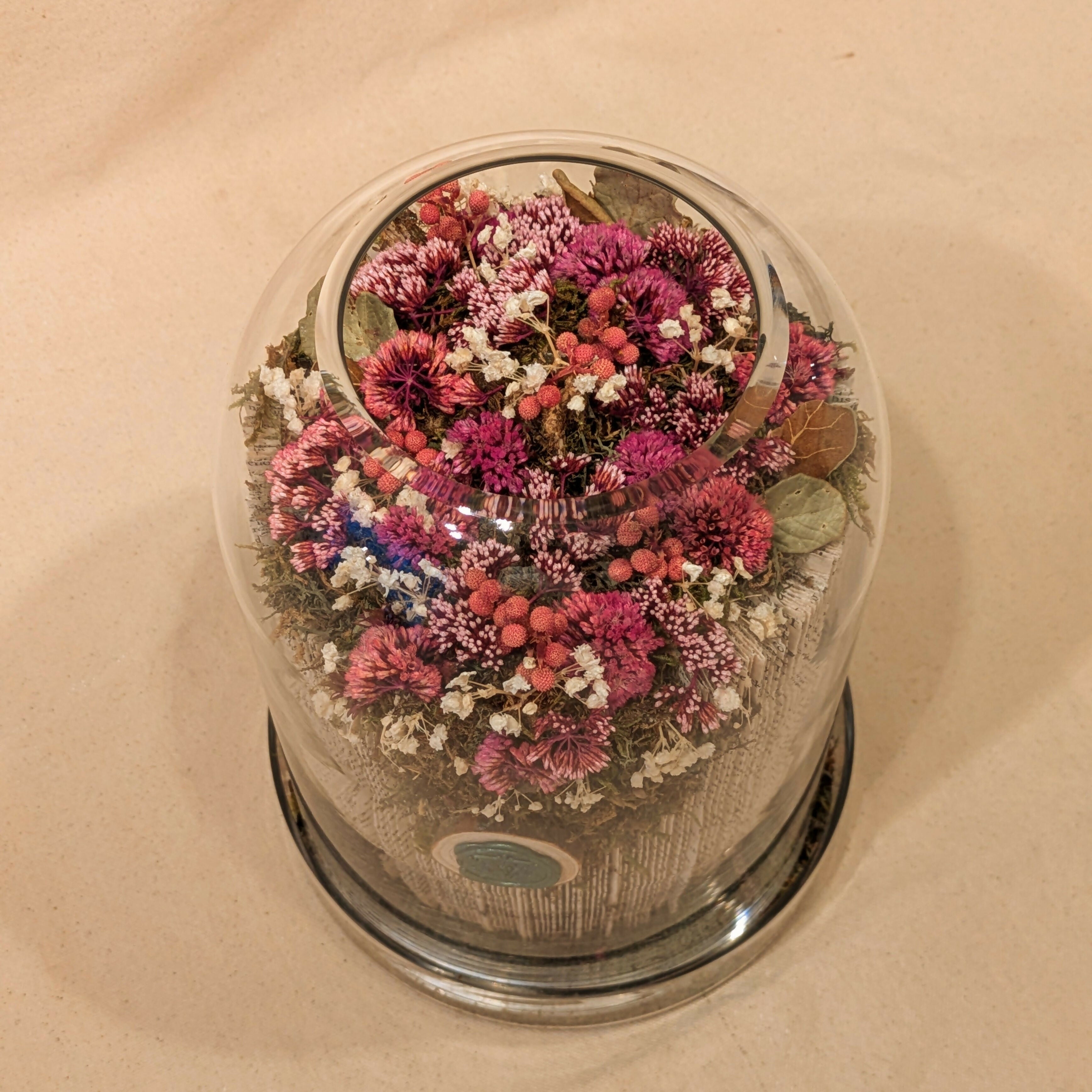Floral Sculpture in Glass Candle Cover with Tray