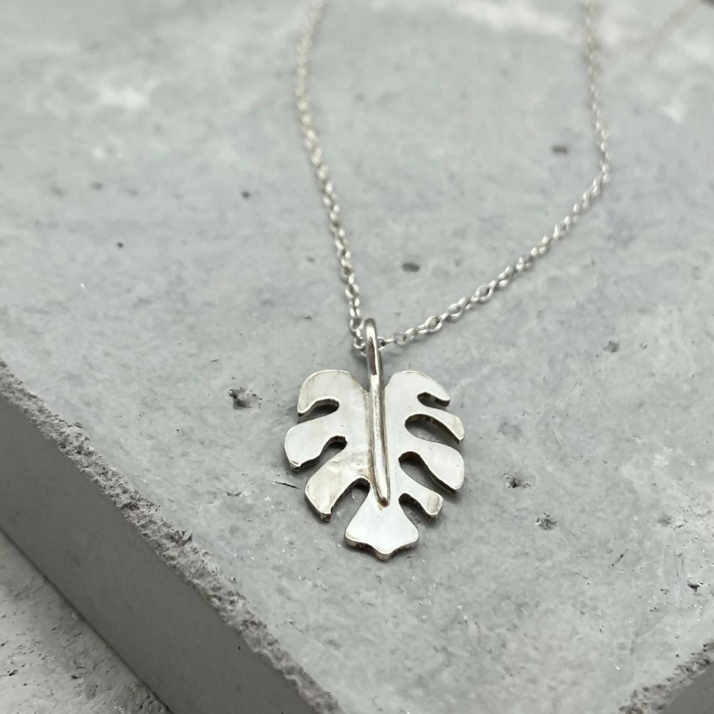 Monstera Leaf Silver Pendant