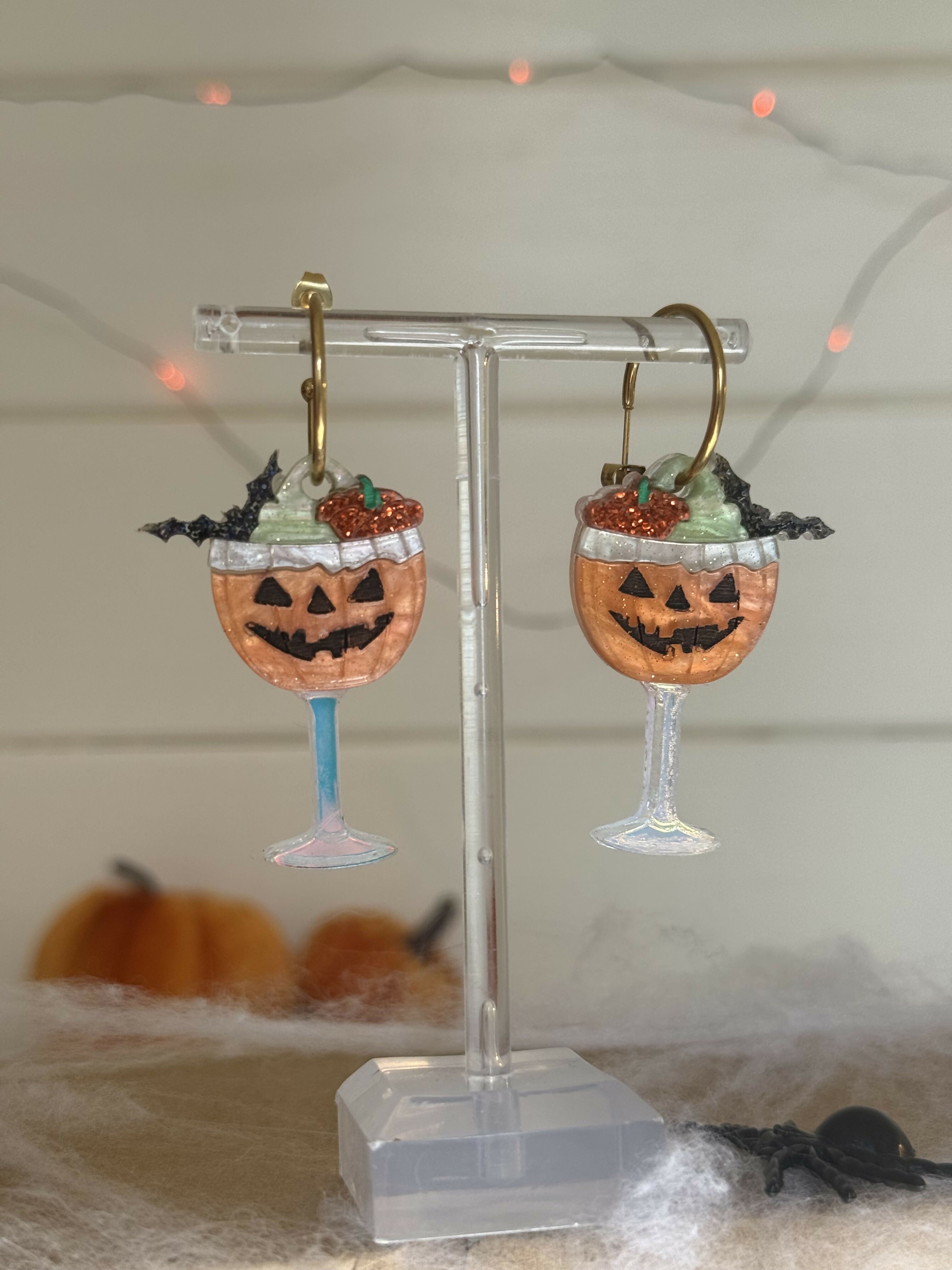 Creepy Halloween Pumpkin Cocktail Earrings