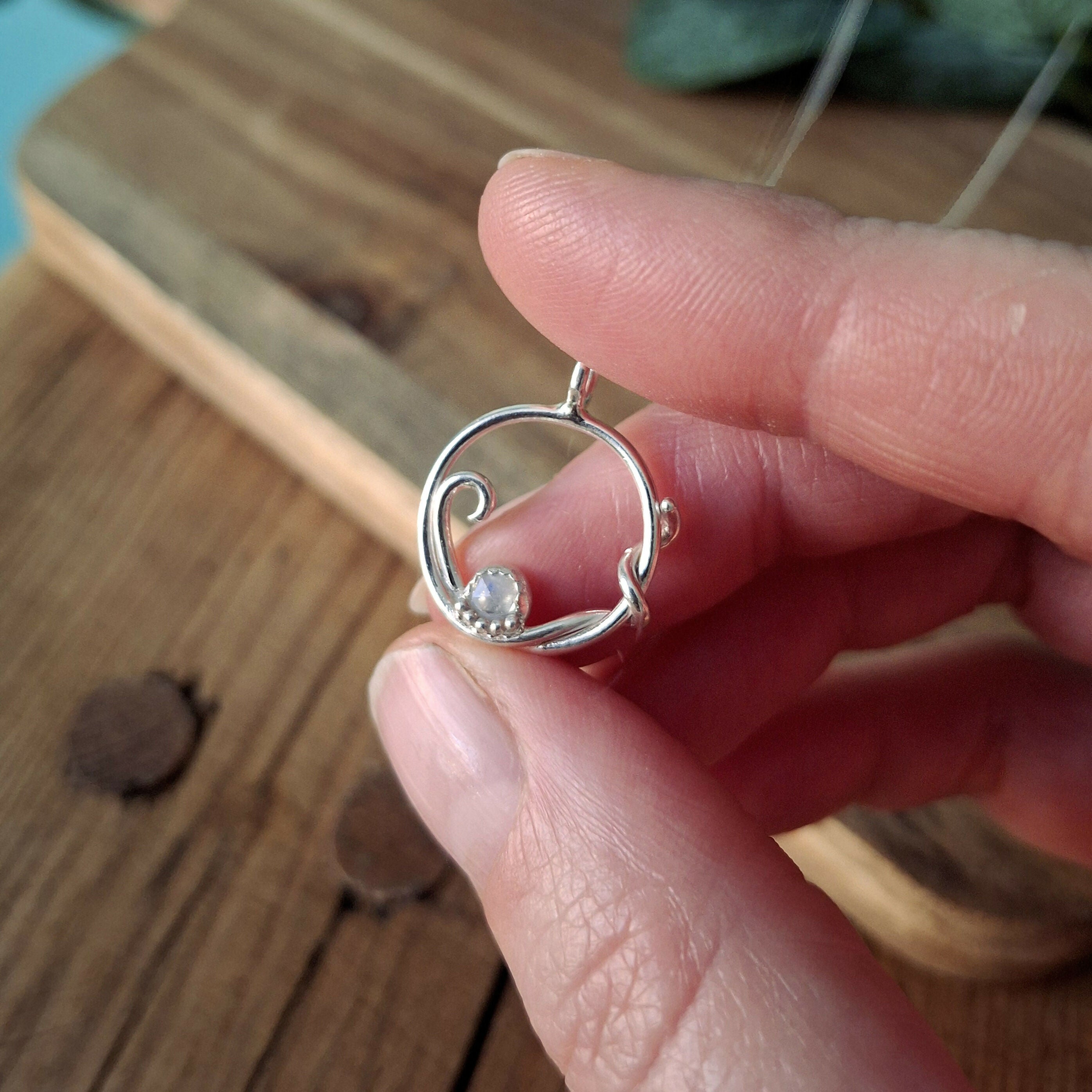 Handmade Silver Swirl Necklace With Moonstone