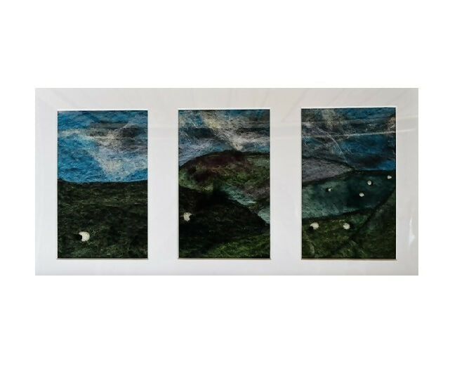 Yorkshire Dales Felted Landscape Triptych framed
