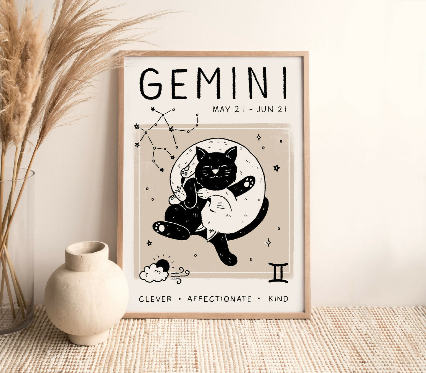 Gemini Star Sign Cat Print