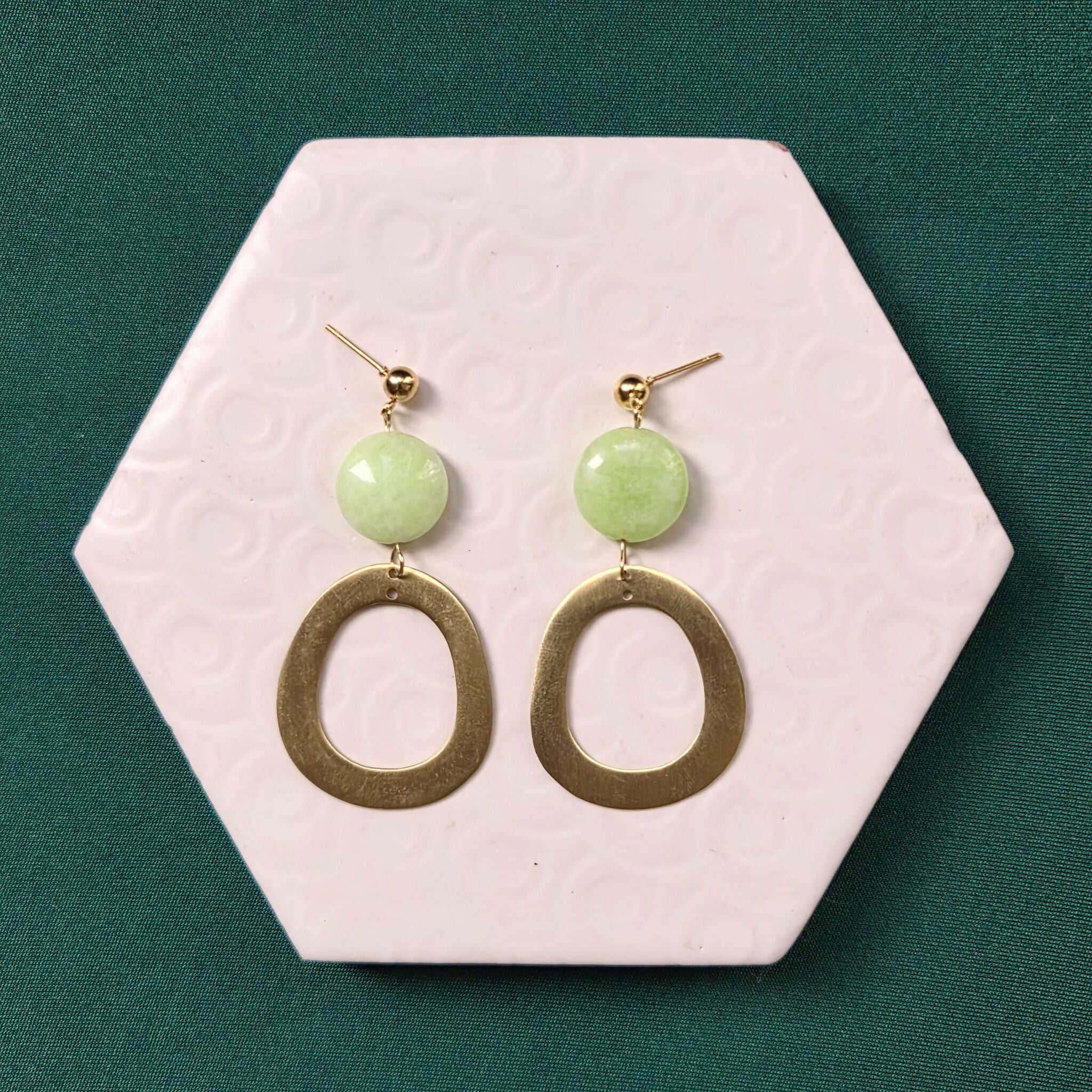 Cleo Mint Green Beaded Brass Statement Drop Earrings