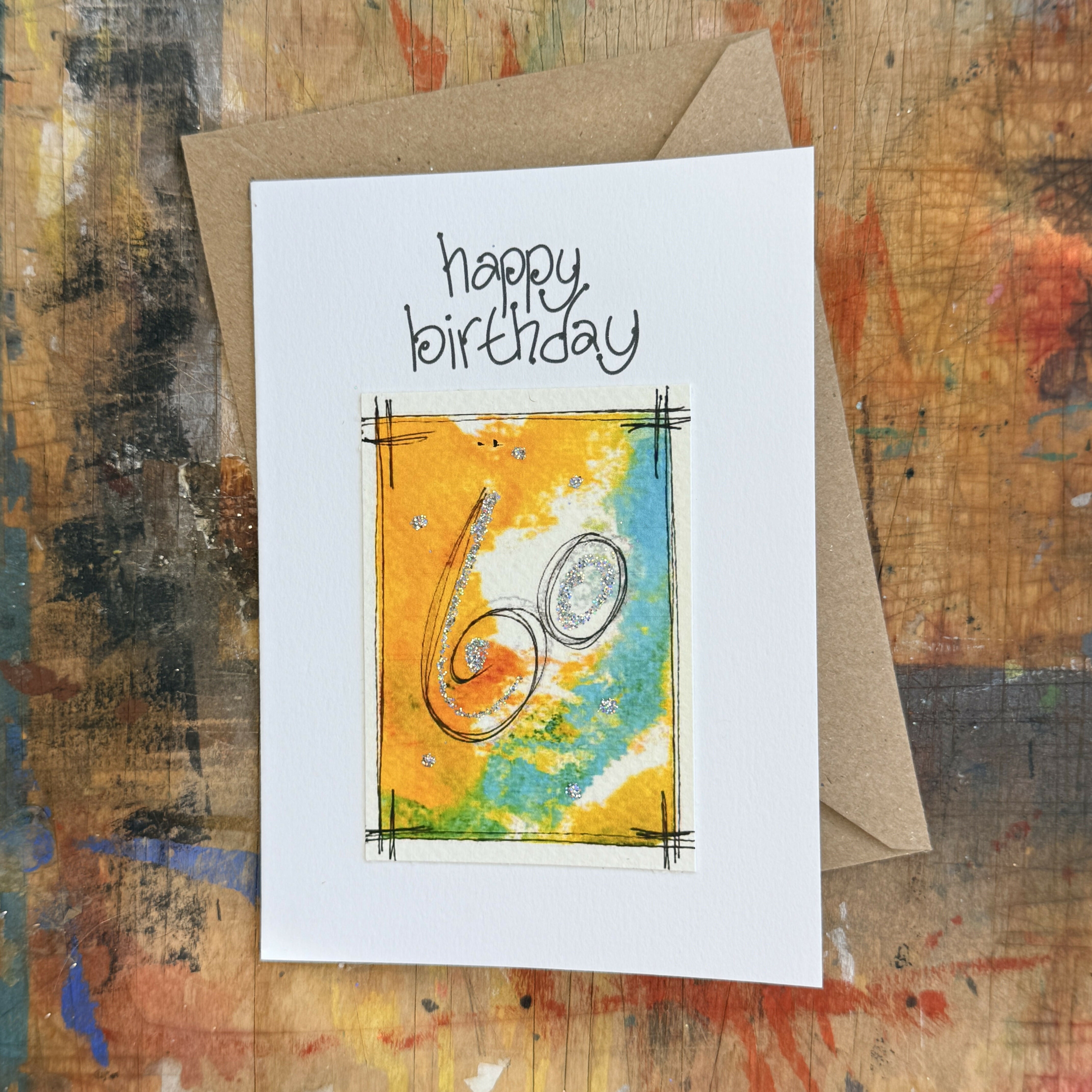 Abstract Sparkle 60th Birthday Card in Yellow