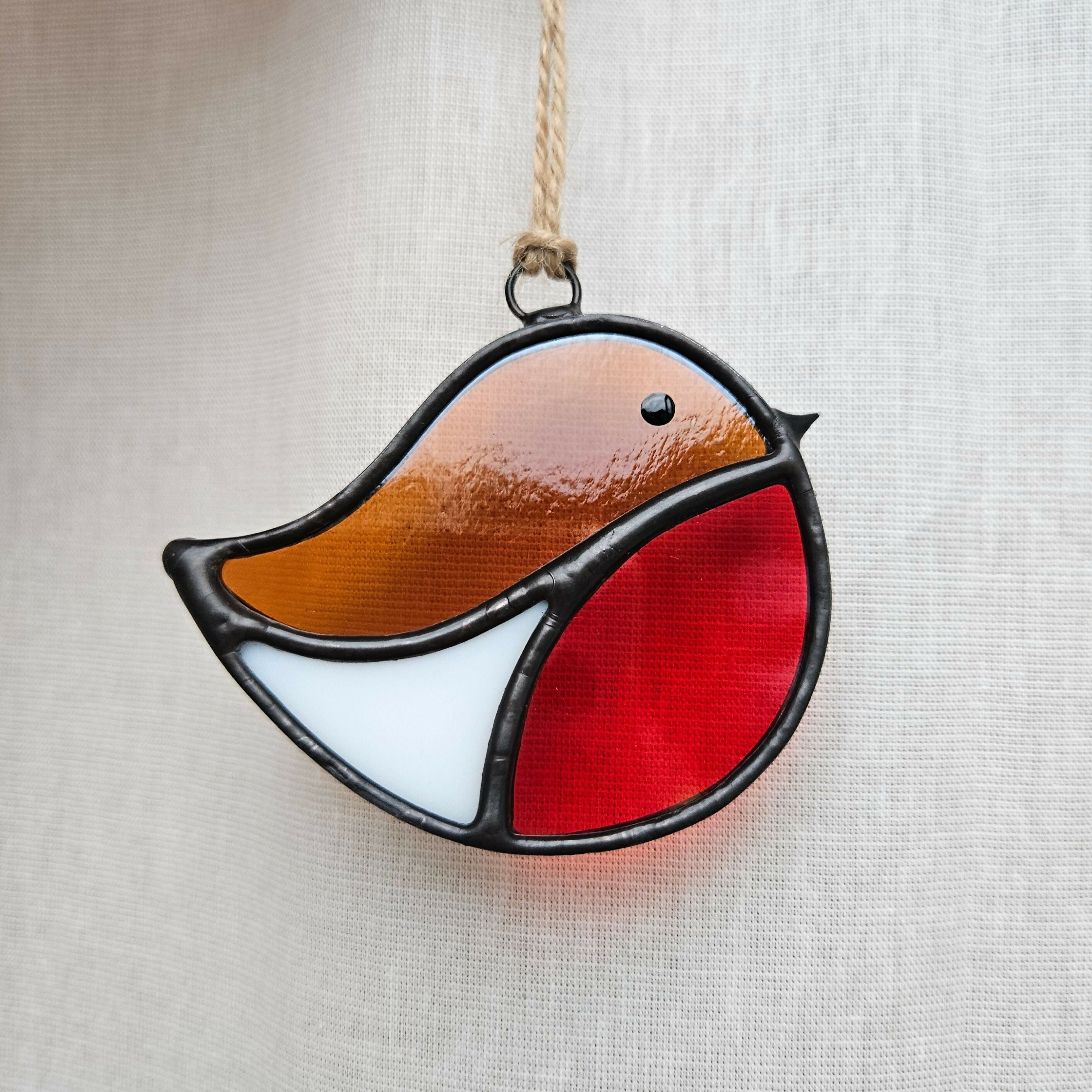 Amber & Red Robin Stained Glass Decoration