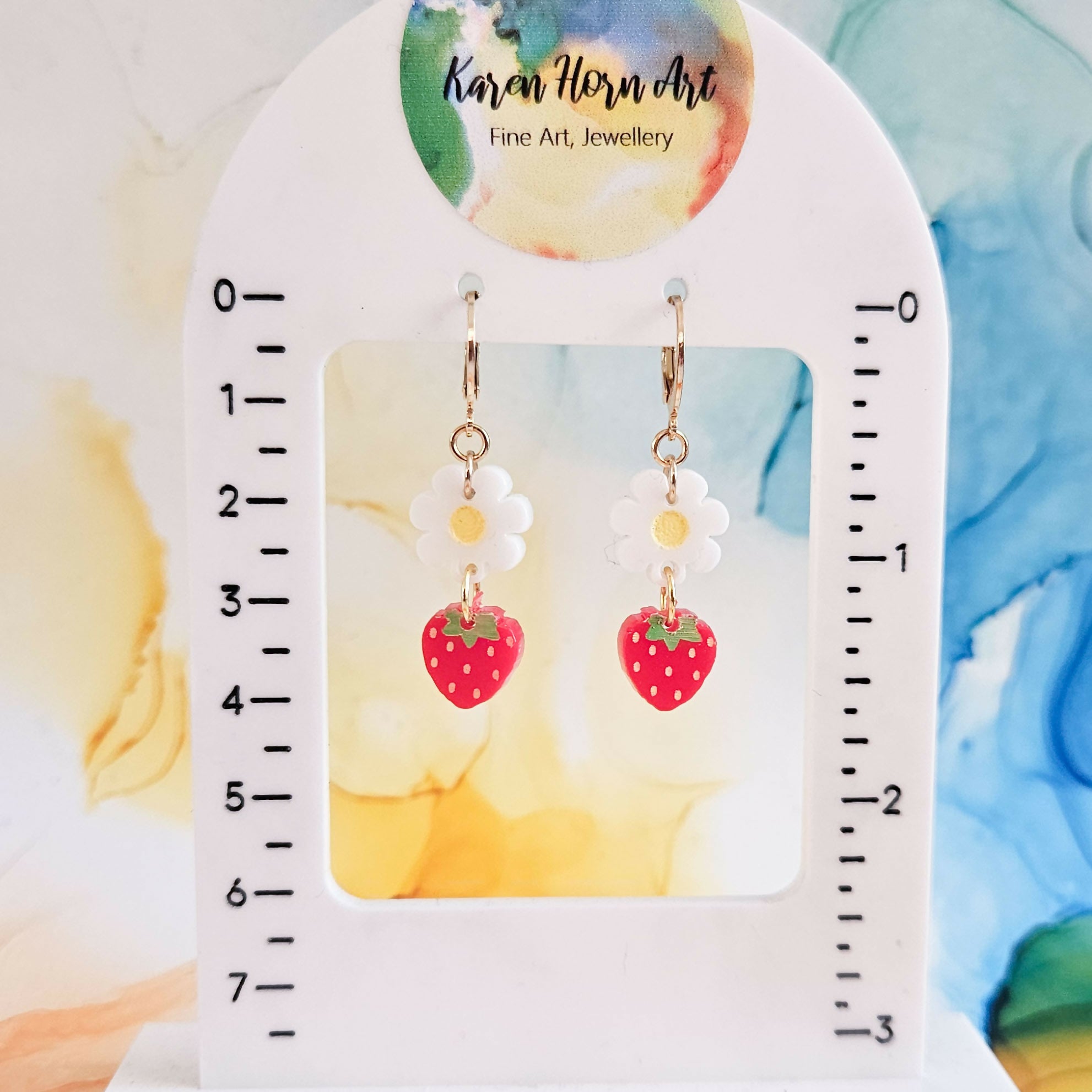 Handmade Resin Strawberries And Flowers On Huggie Hoops