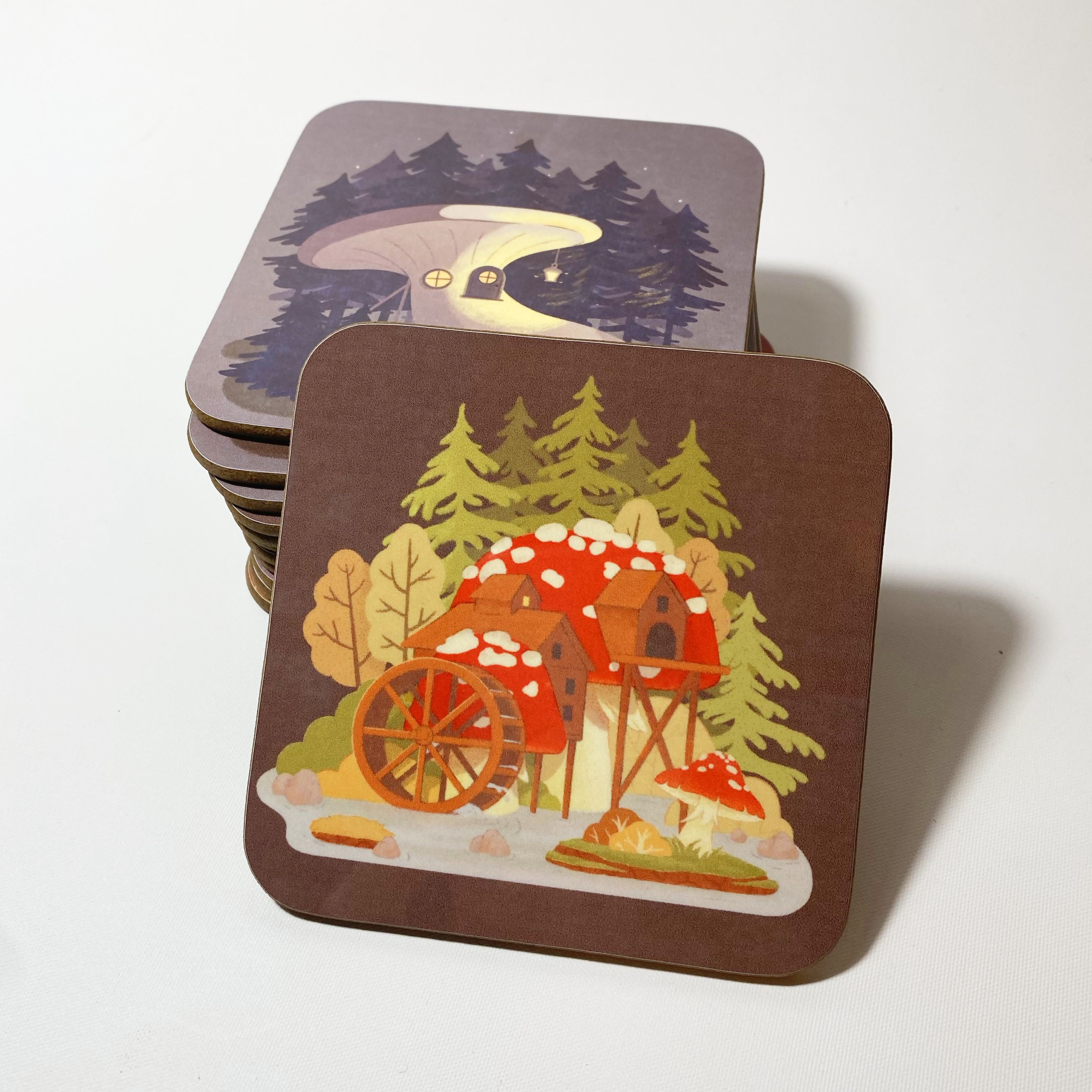 Cottagecore Mushroom House Coaster - Fly algaric Illustration