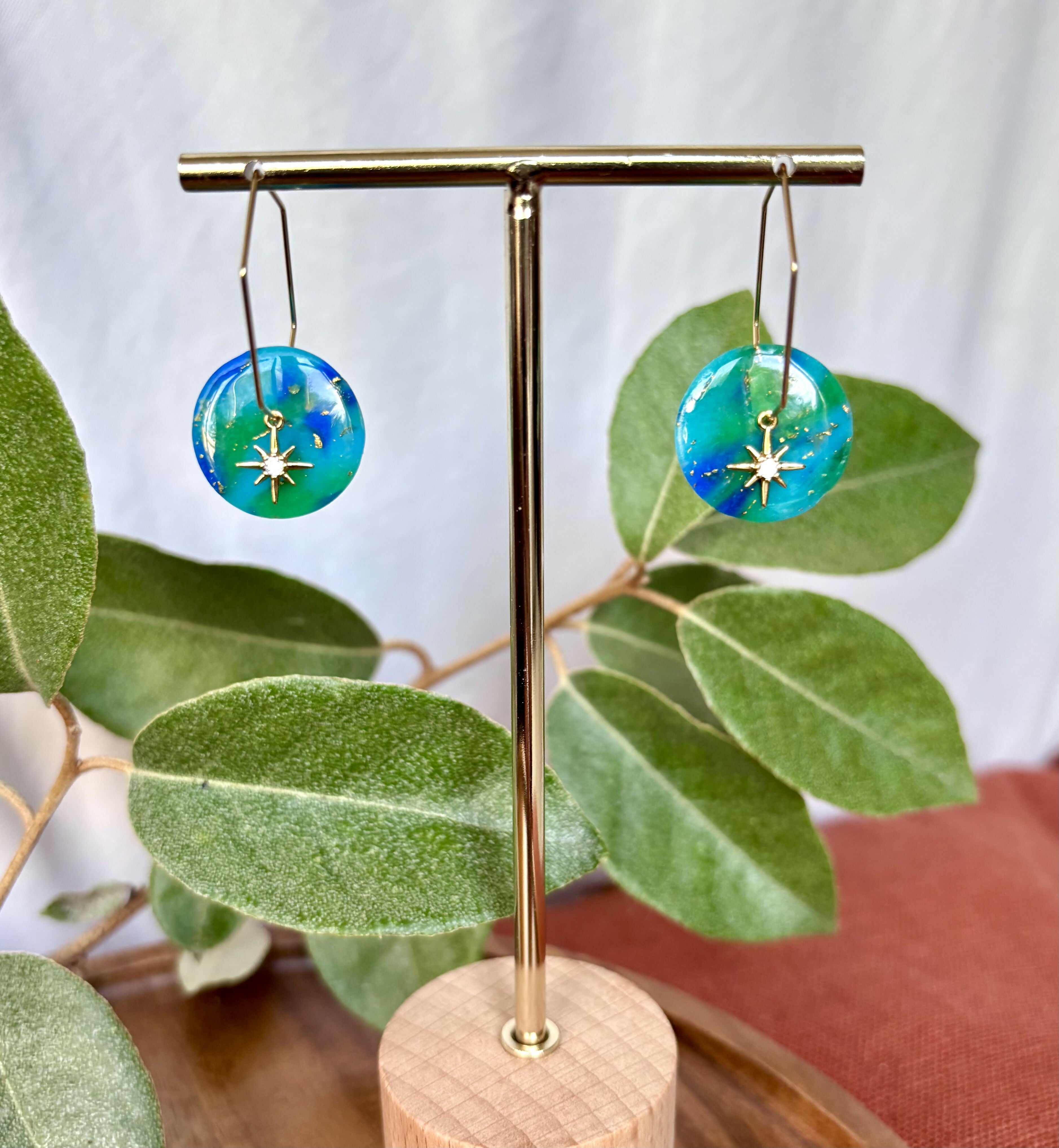 Ocean Dream Collection Polymer Clay Earrings Hexagon Hoops