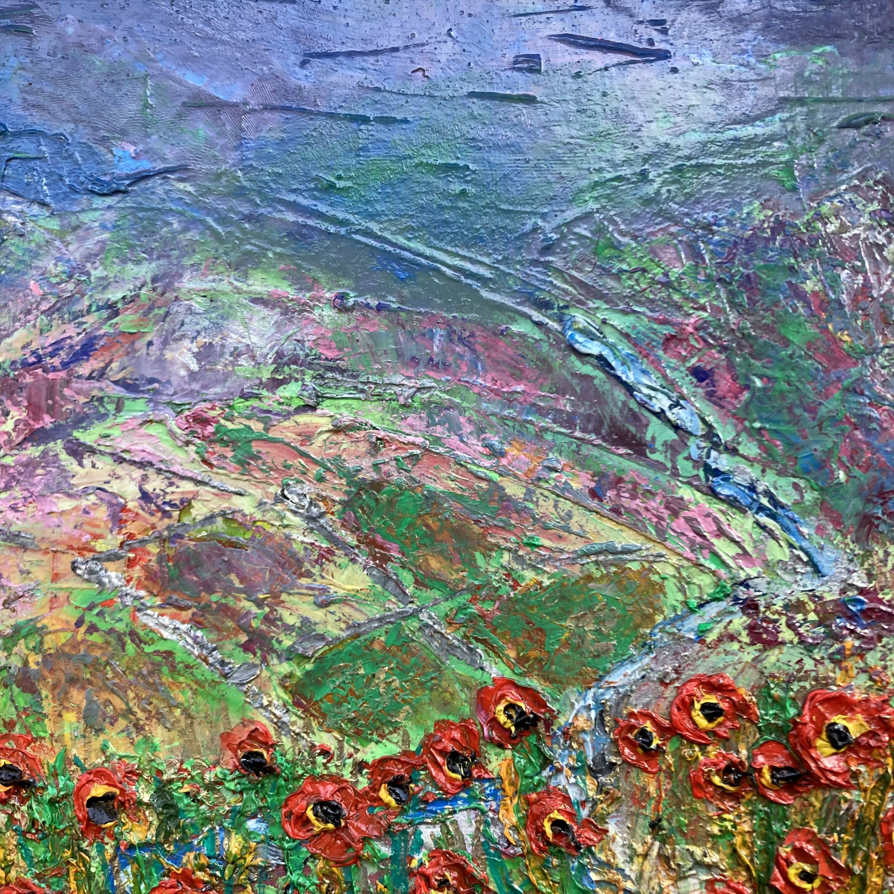 Poppies by the Beck #1 Original Oil Painting On Canvas