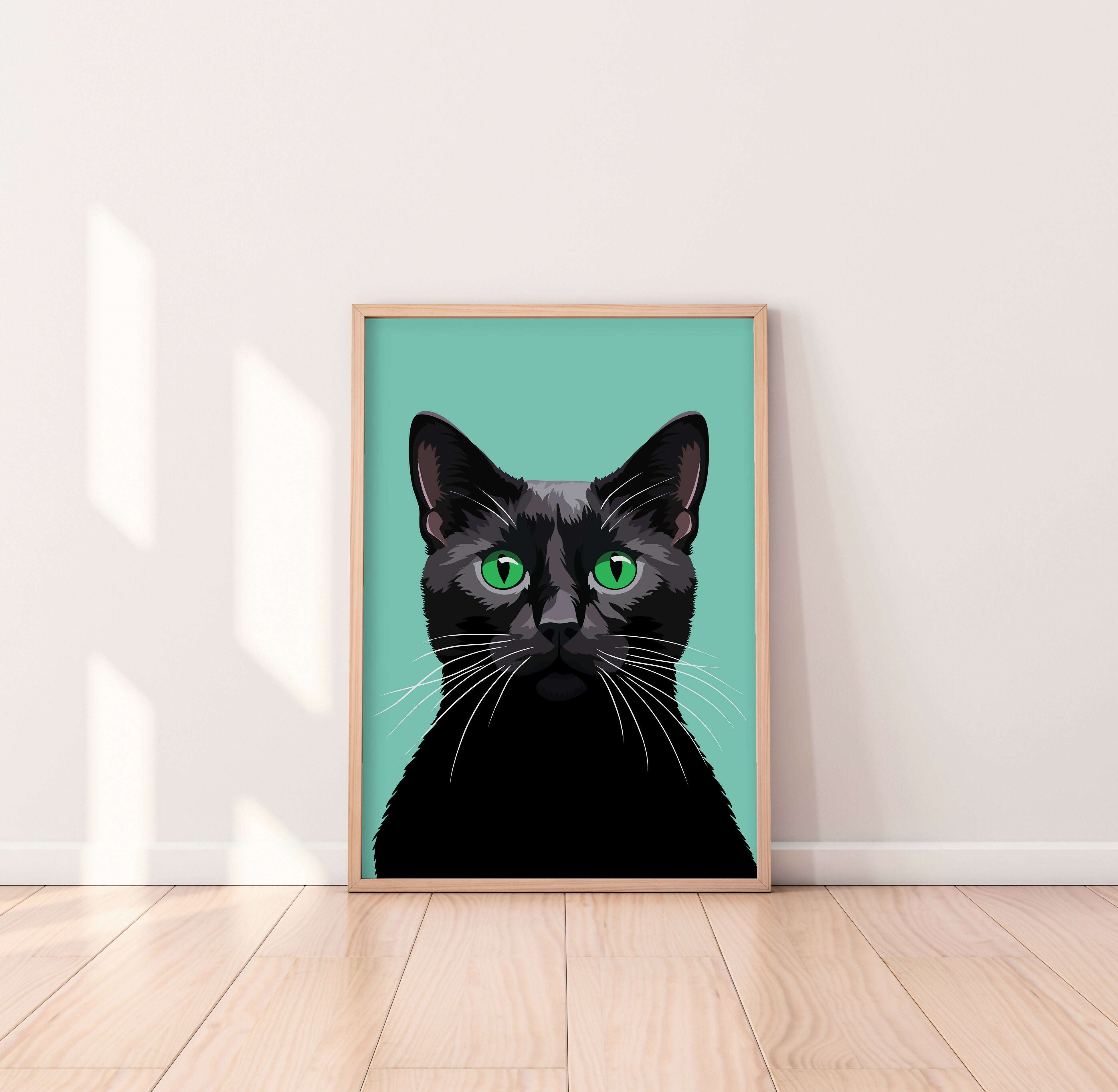 Black Cat Green Eyes Art Print