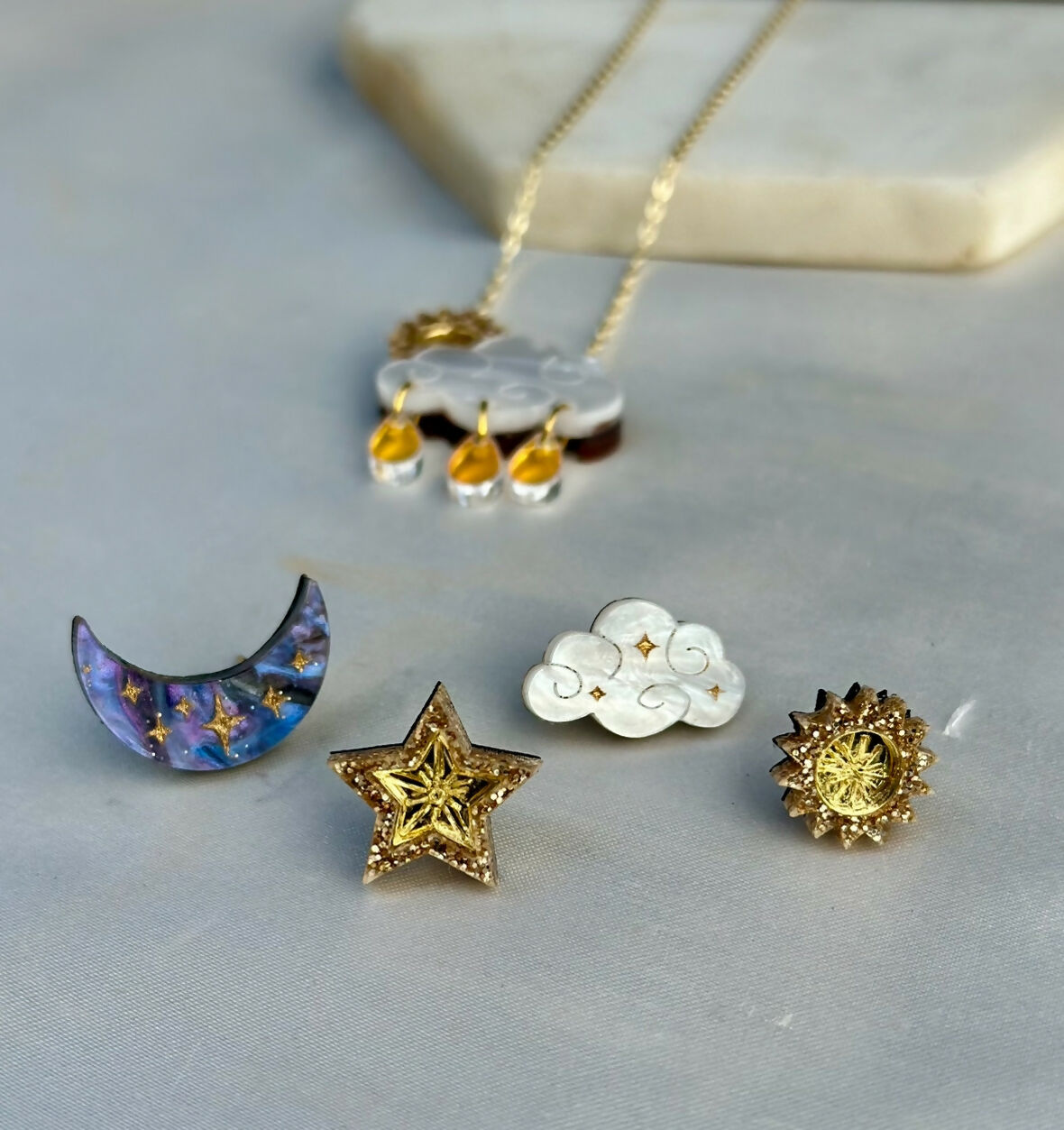 Celestial, Mix And Match, Moon, Star, Sun And Cloud Stud Earrings.
