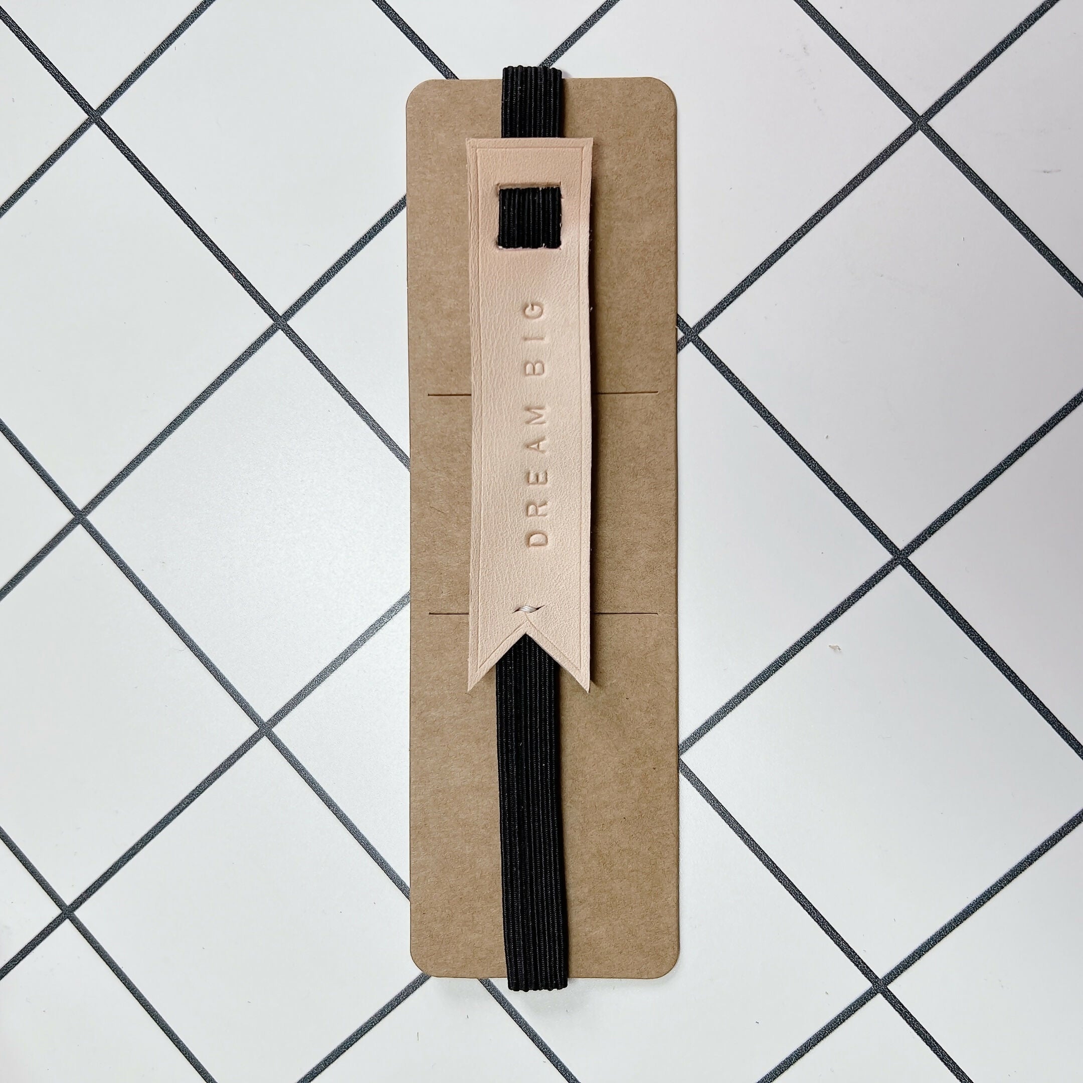 Rubber Strap Leather Elastic Bookmark - DREAM BIG