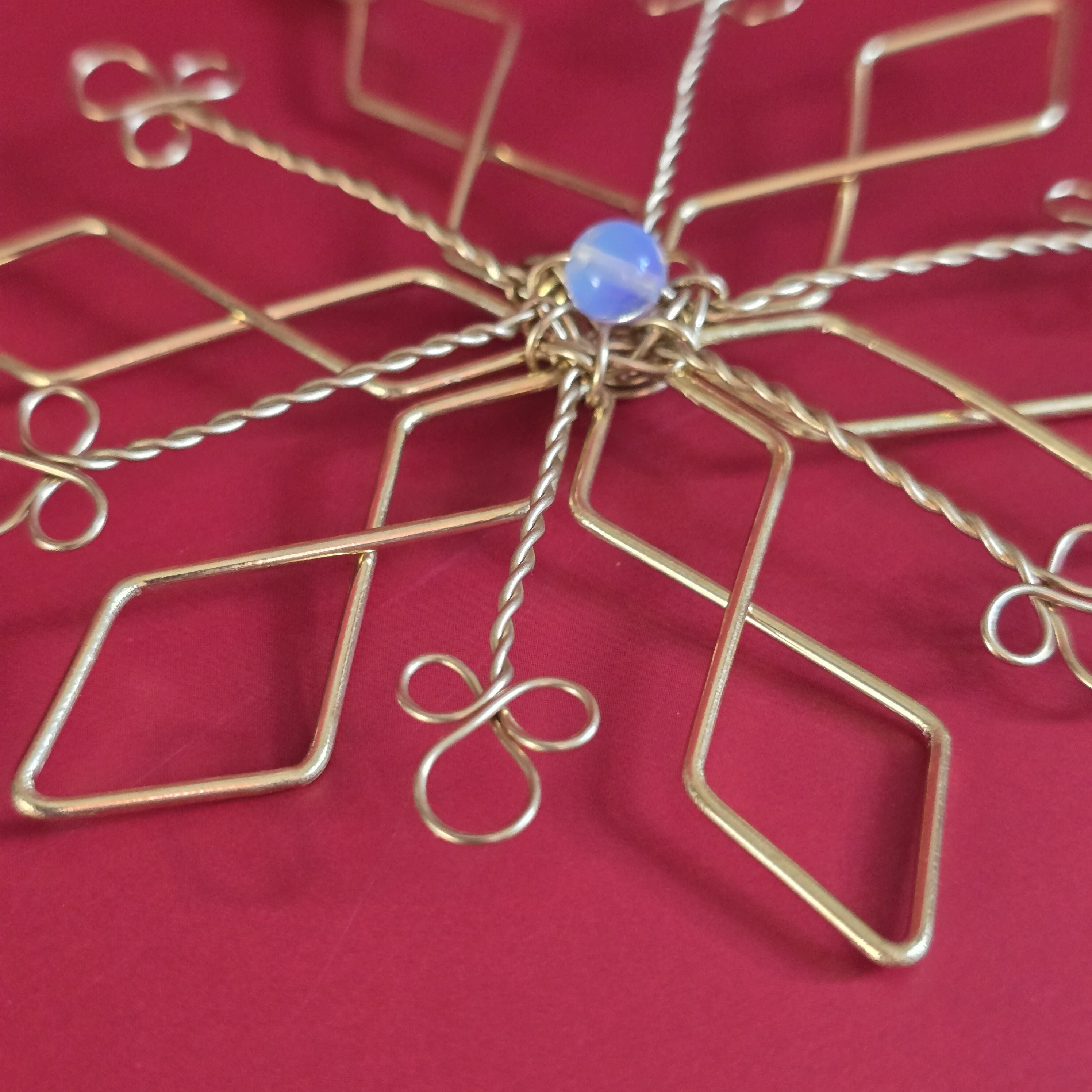 Christmas Snowflake Wire-Art Crystal Tree Hanging; Handmade Ornate Festive Decor