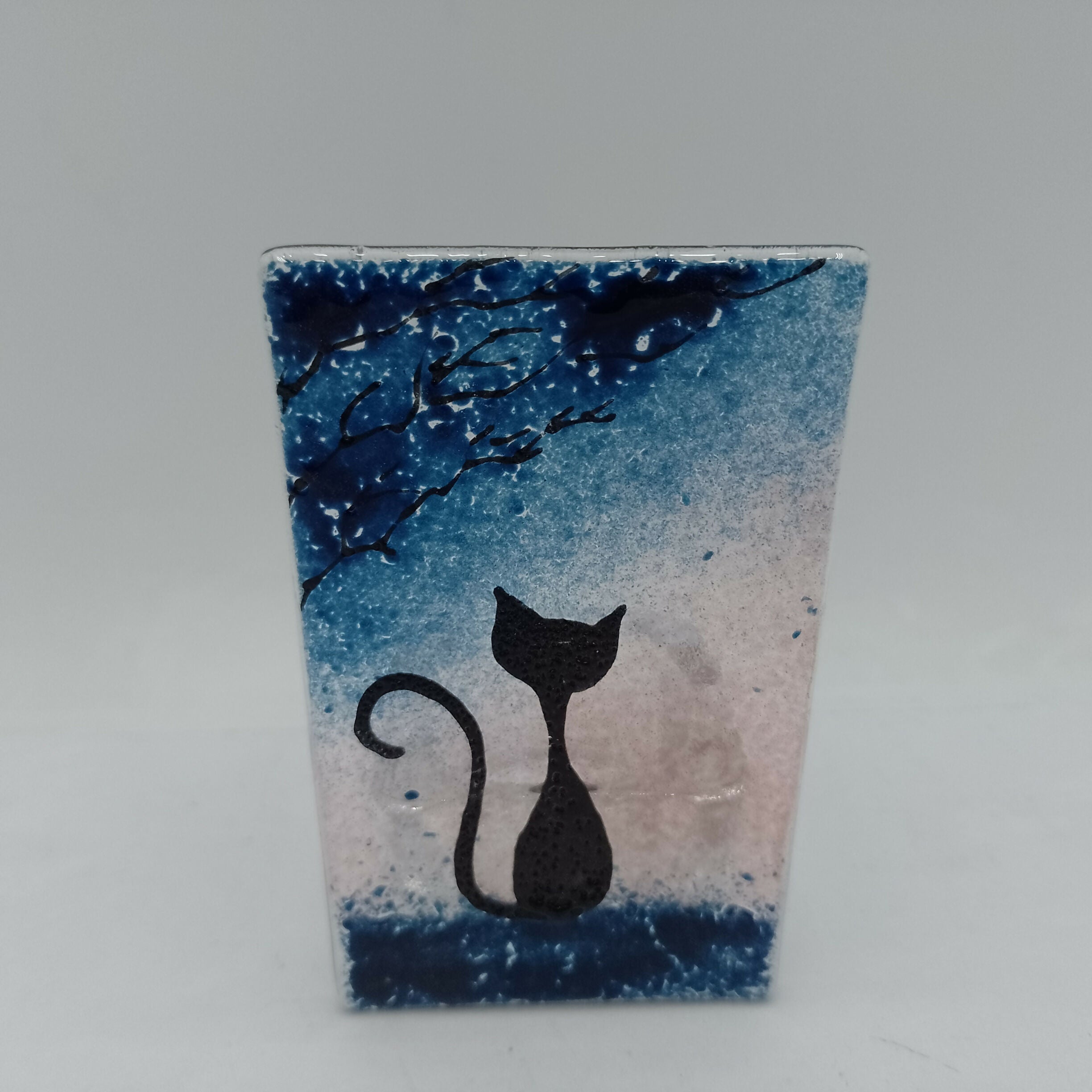Fused Glass Silhouette Cat Tealight