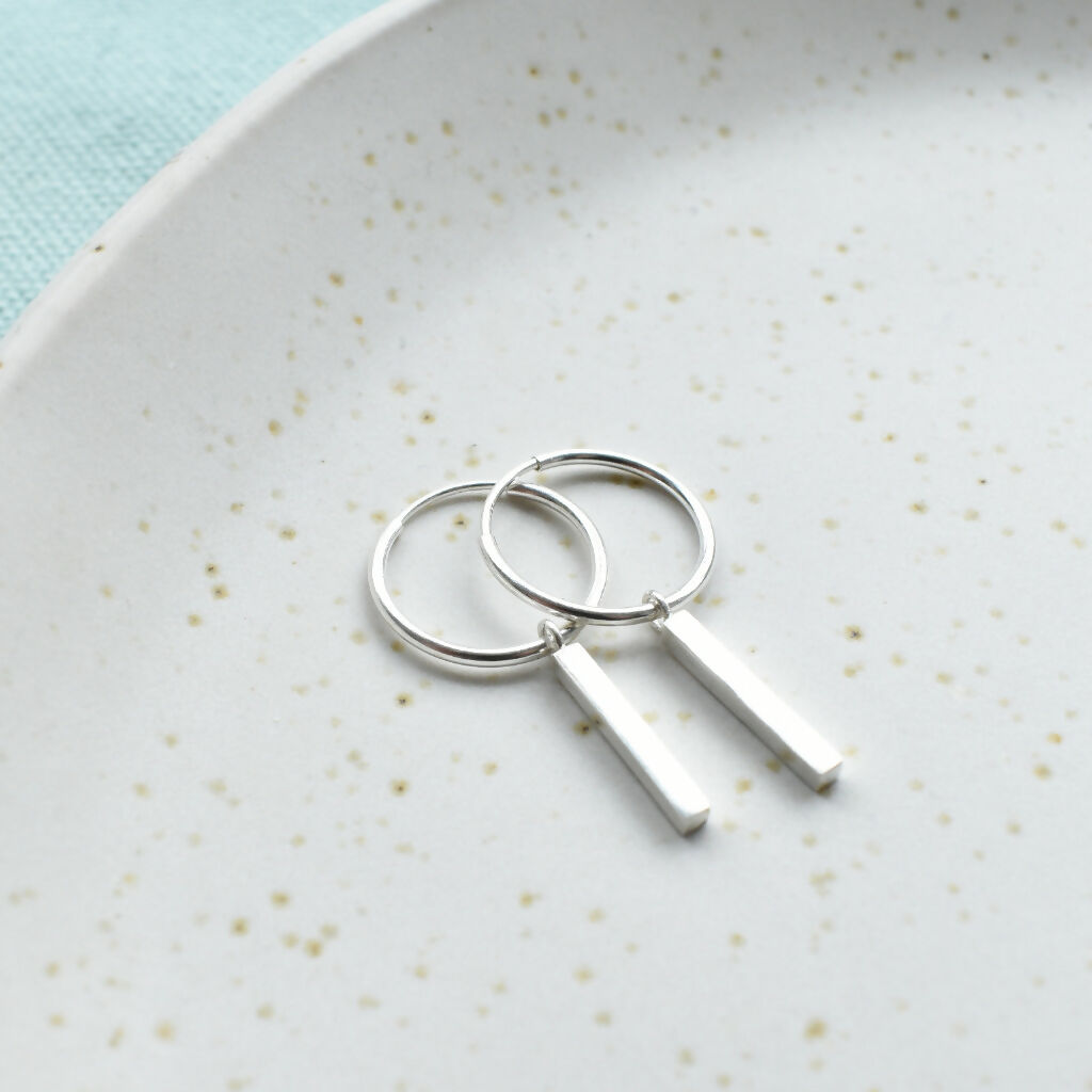 Sterling Silver Bar Drop Hoop Earrings