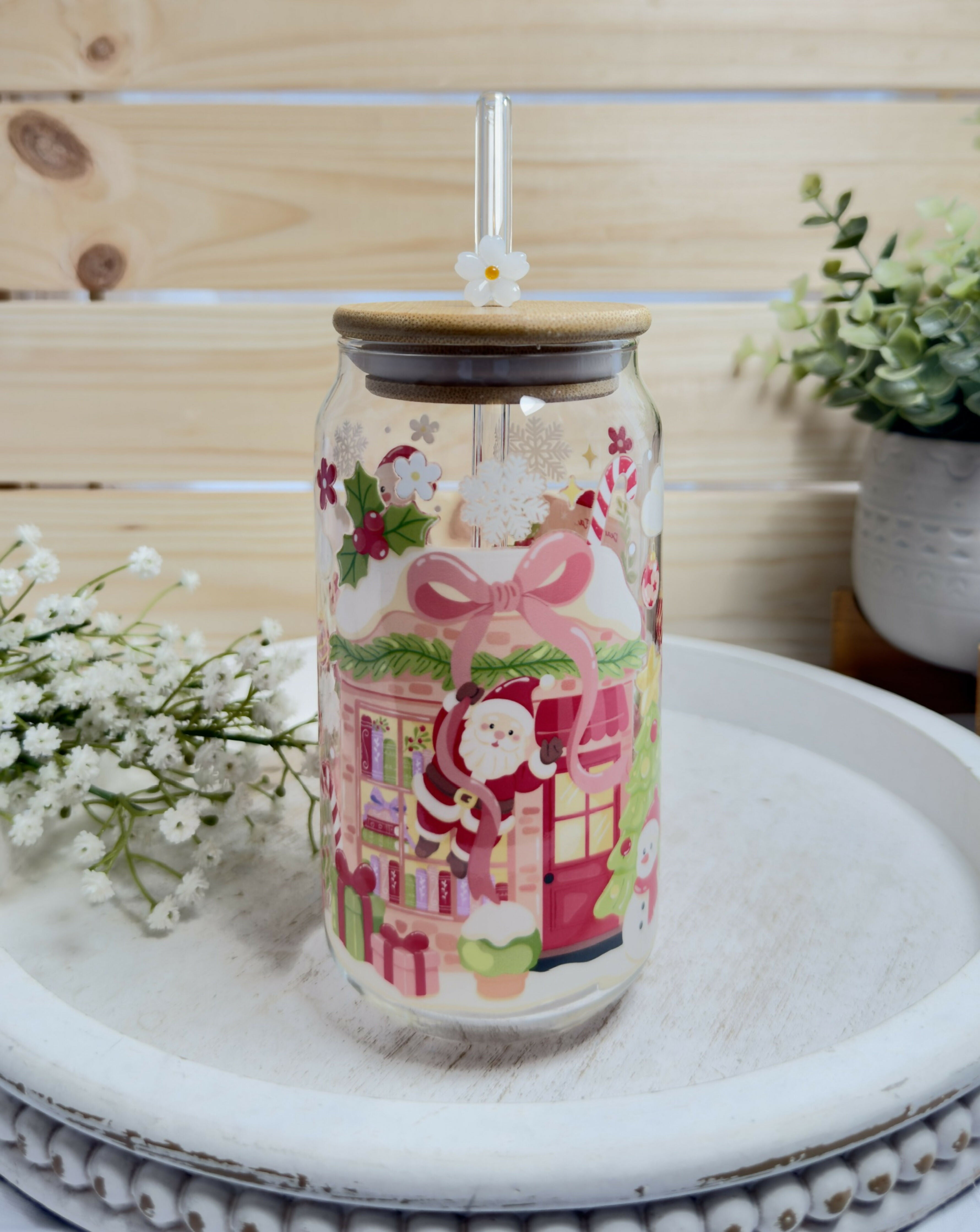 Glass Can Christmas Bookstore Festive