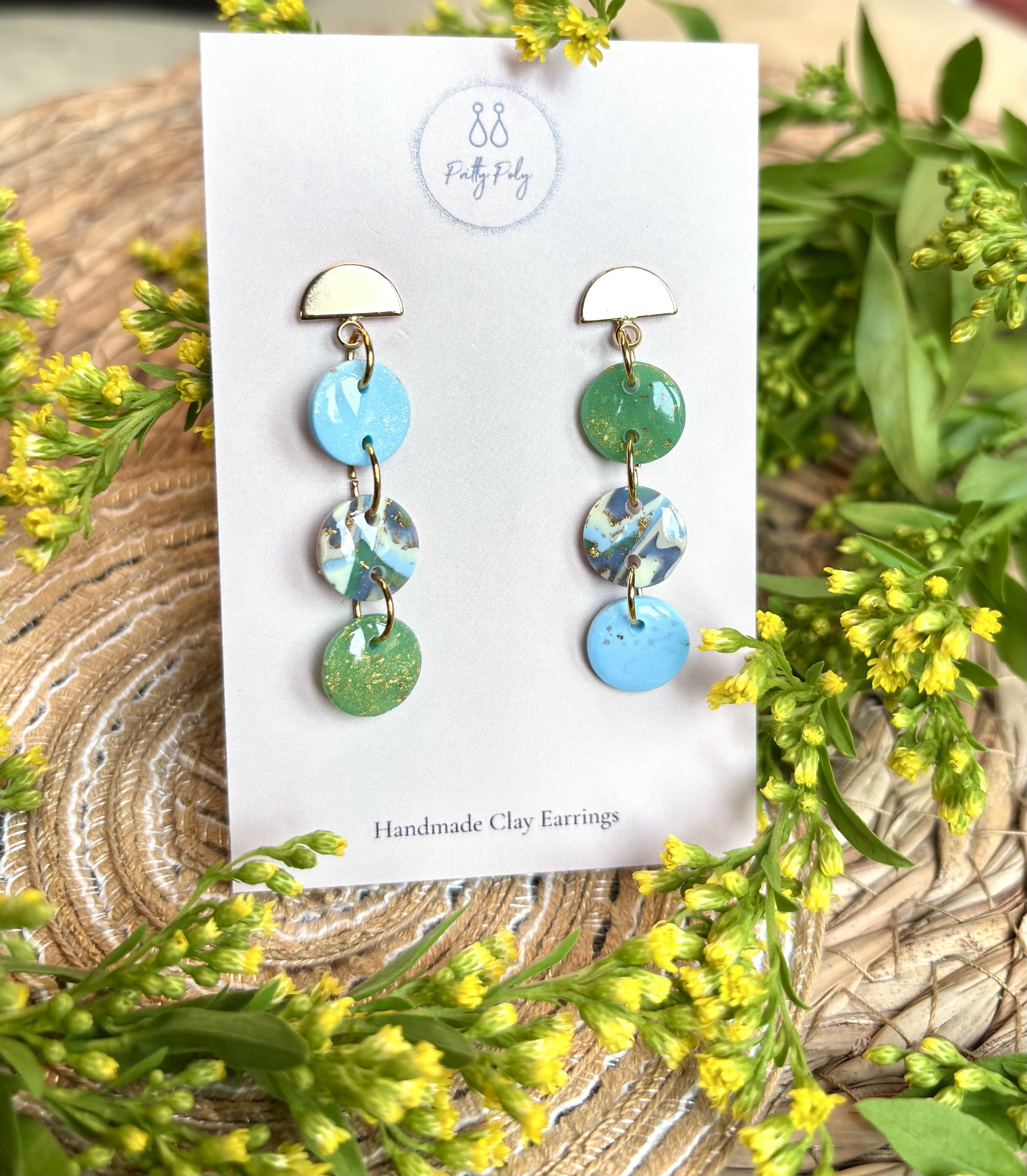 Aqua Collection - Droplet Dangles Polymer Clay Earrings