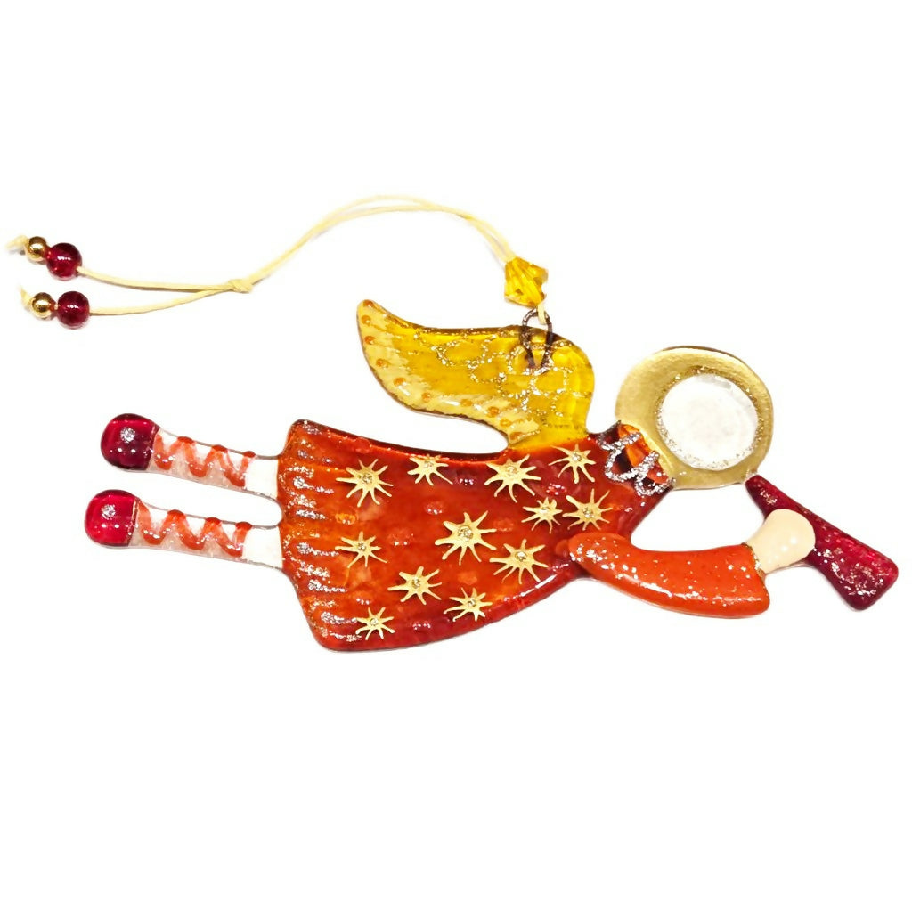 Glass Guardian Angel Orange, 17 cm