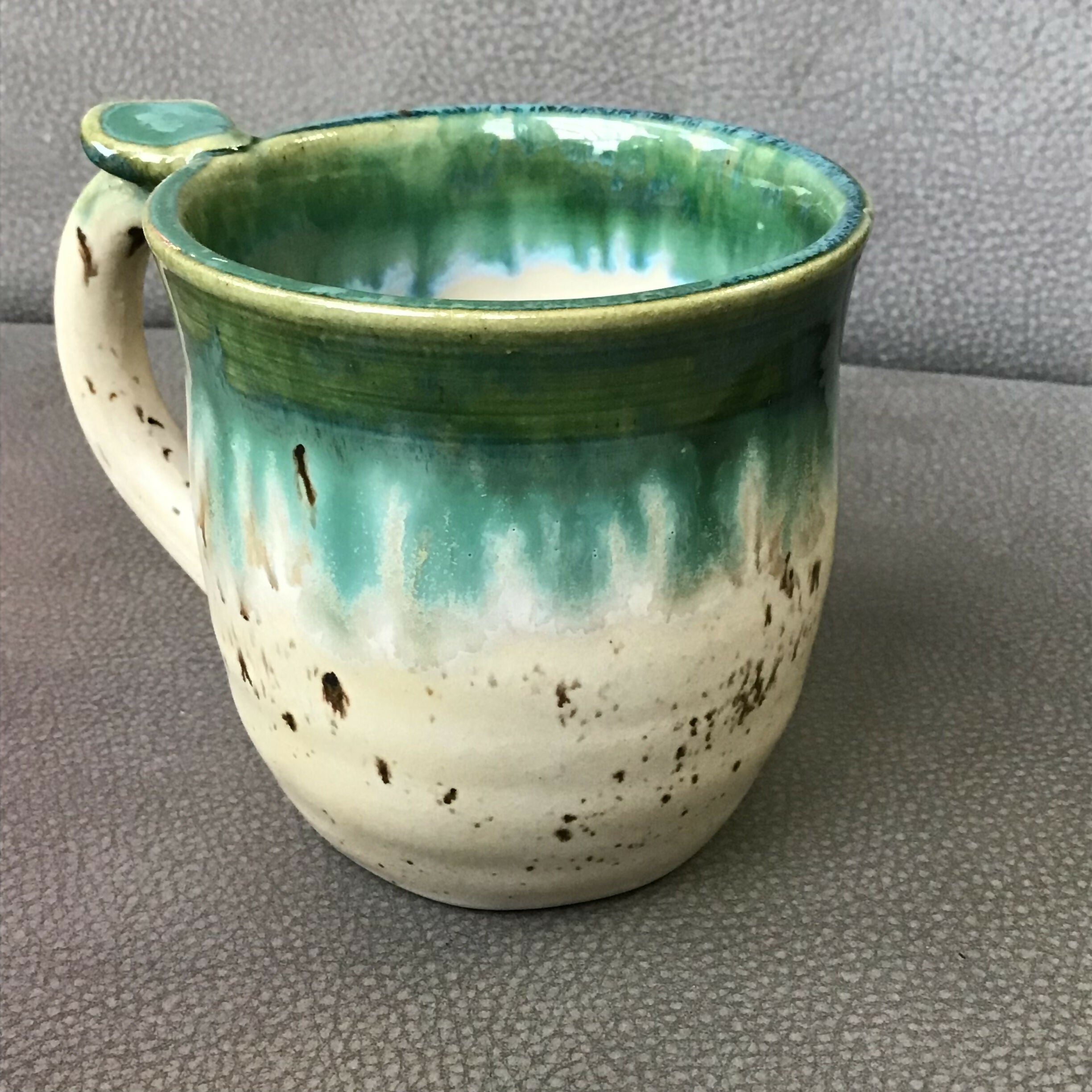 Handpainted Animal Mug Green/ cream /brown